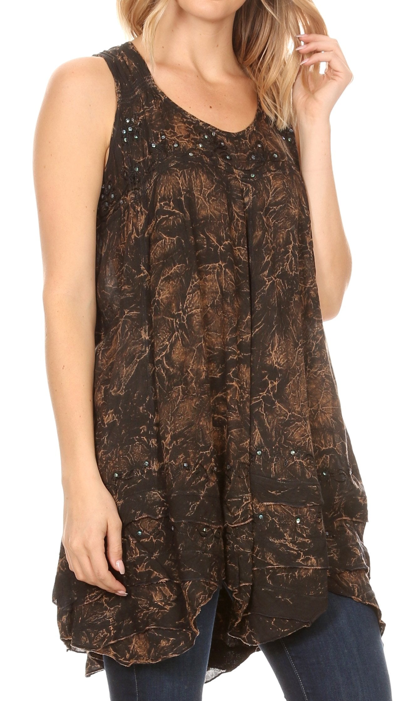 Sakkas Artemi Women's Casual Short Tie-dye Sleeveless Loose Tank Dress Cover-up - Concordia Style Boutique