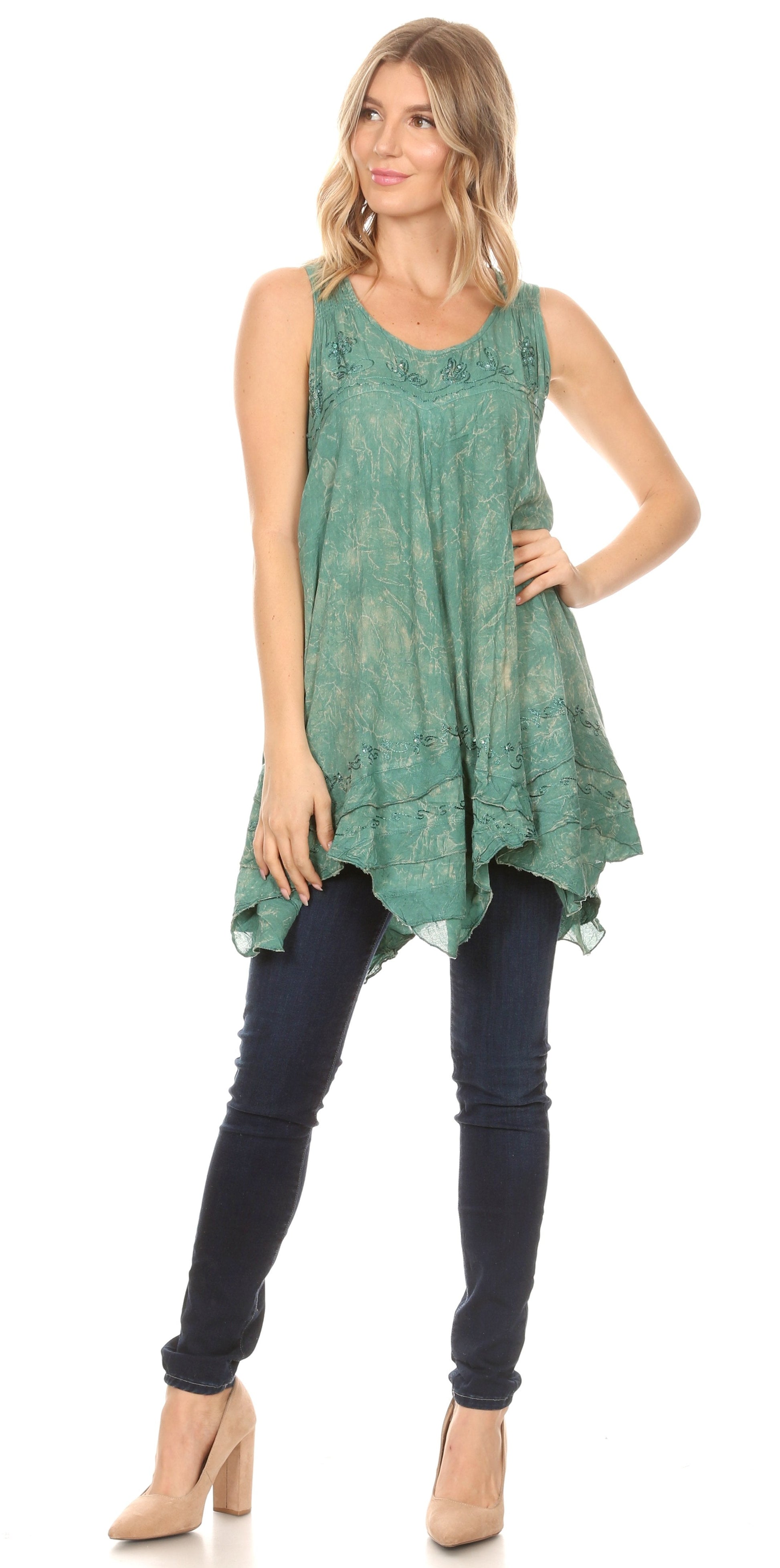 Sakkas Artemi Women's Casual Short Tie-dye Sleeveless Loose Tank Dress Cover-up - Concordia Style Boutique