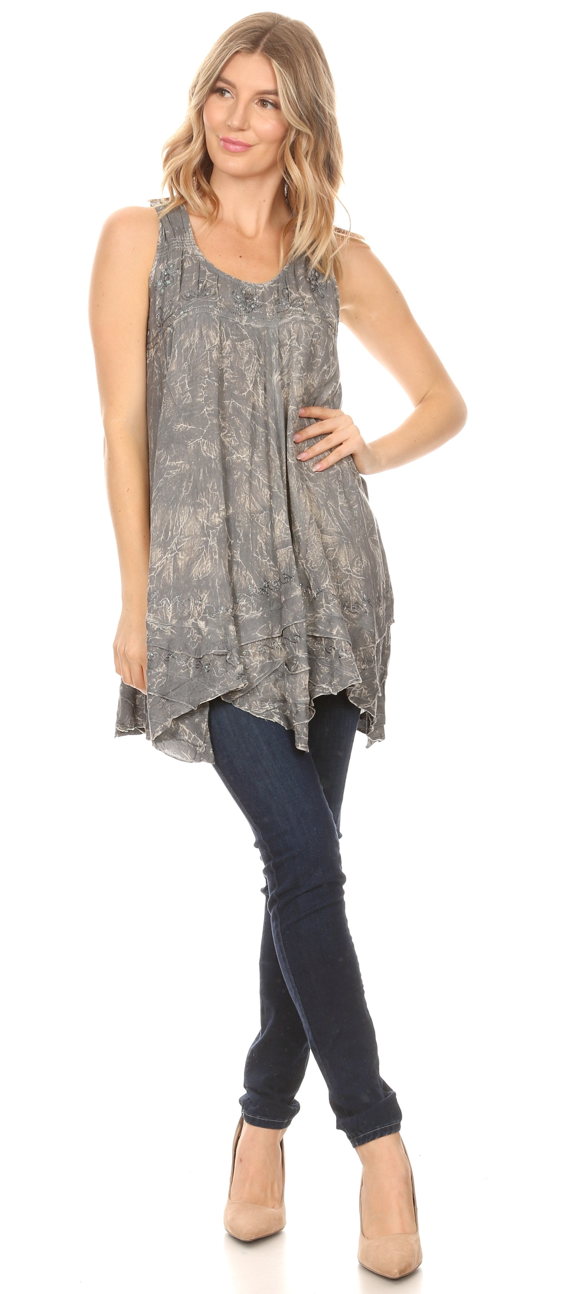 Sakkas Artemi Women's Casual Short Tie-dye Sleeveless Loose Tank Dress Cover-up - Concordia Style Boutique