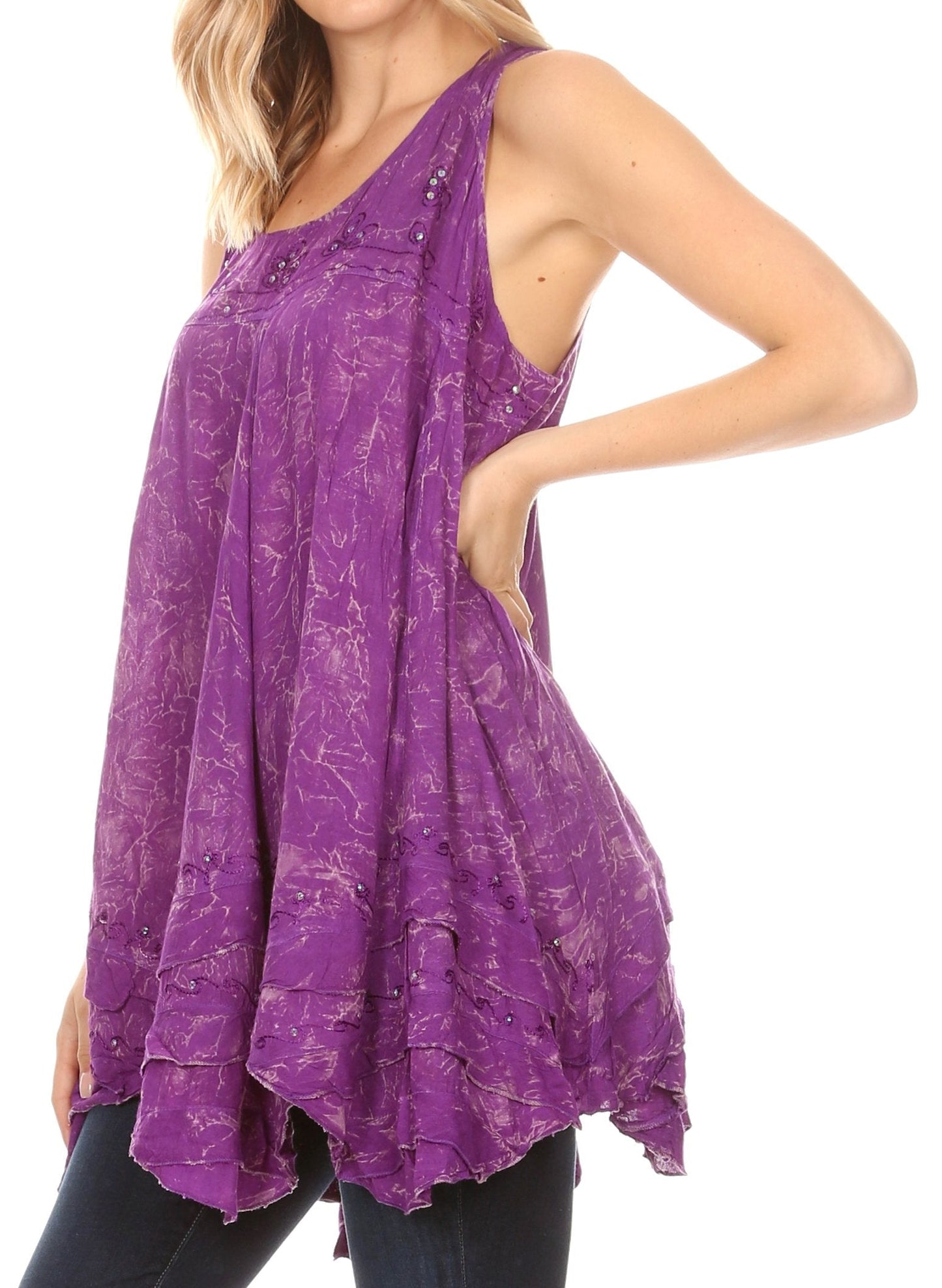 Sakkas Artemi Women's Casual Short Tie-dye Sleeveless Loose Tank Dress Cover-up - Concordia Style Boutique