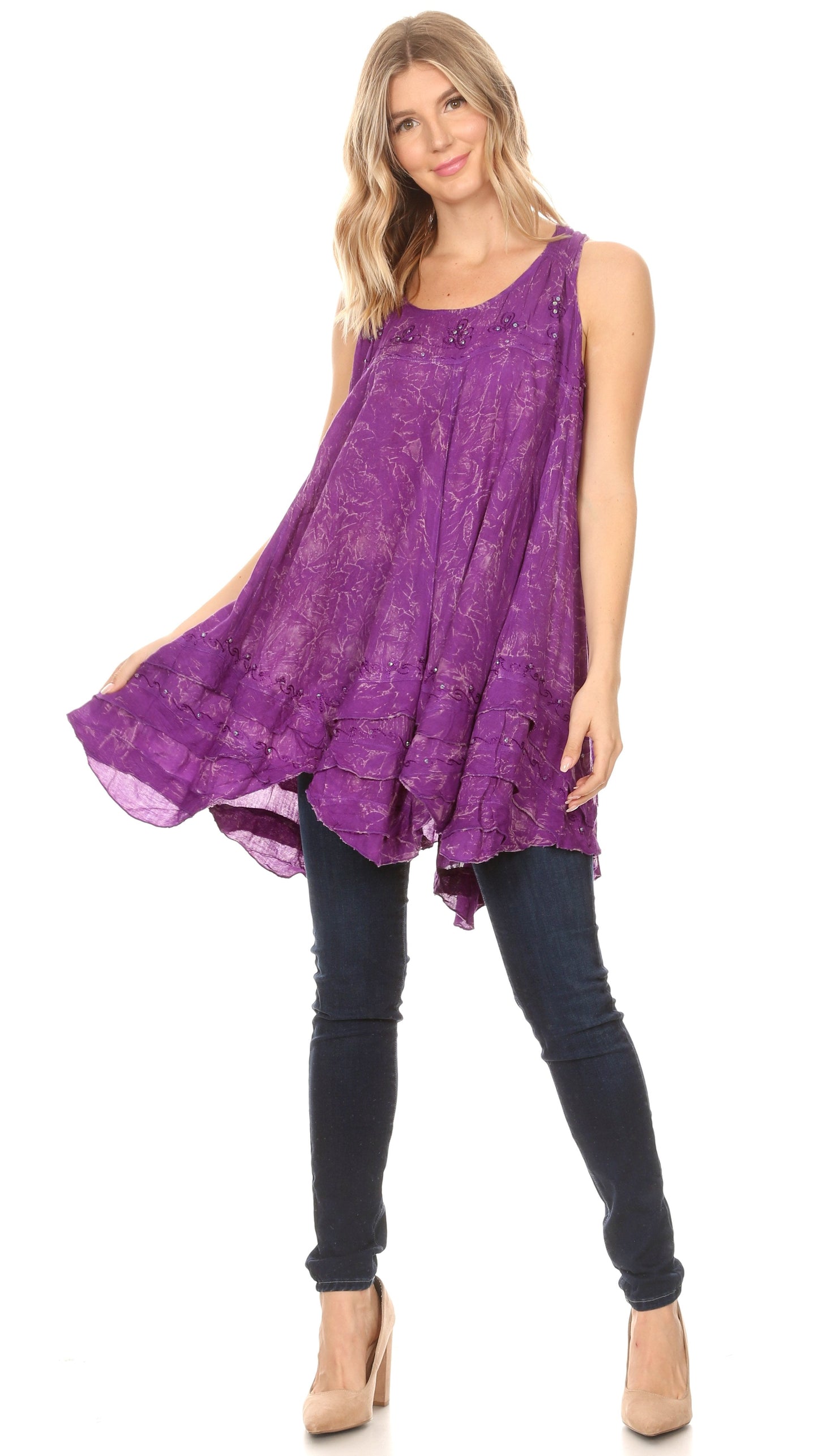 Sakkas Artemi Women's Casual Short Tie-dye Sleeveless Loose Tank Dress Cover-up - Concordia Style Boutique