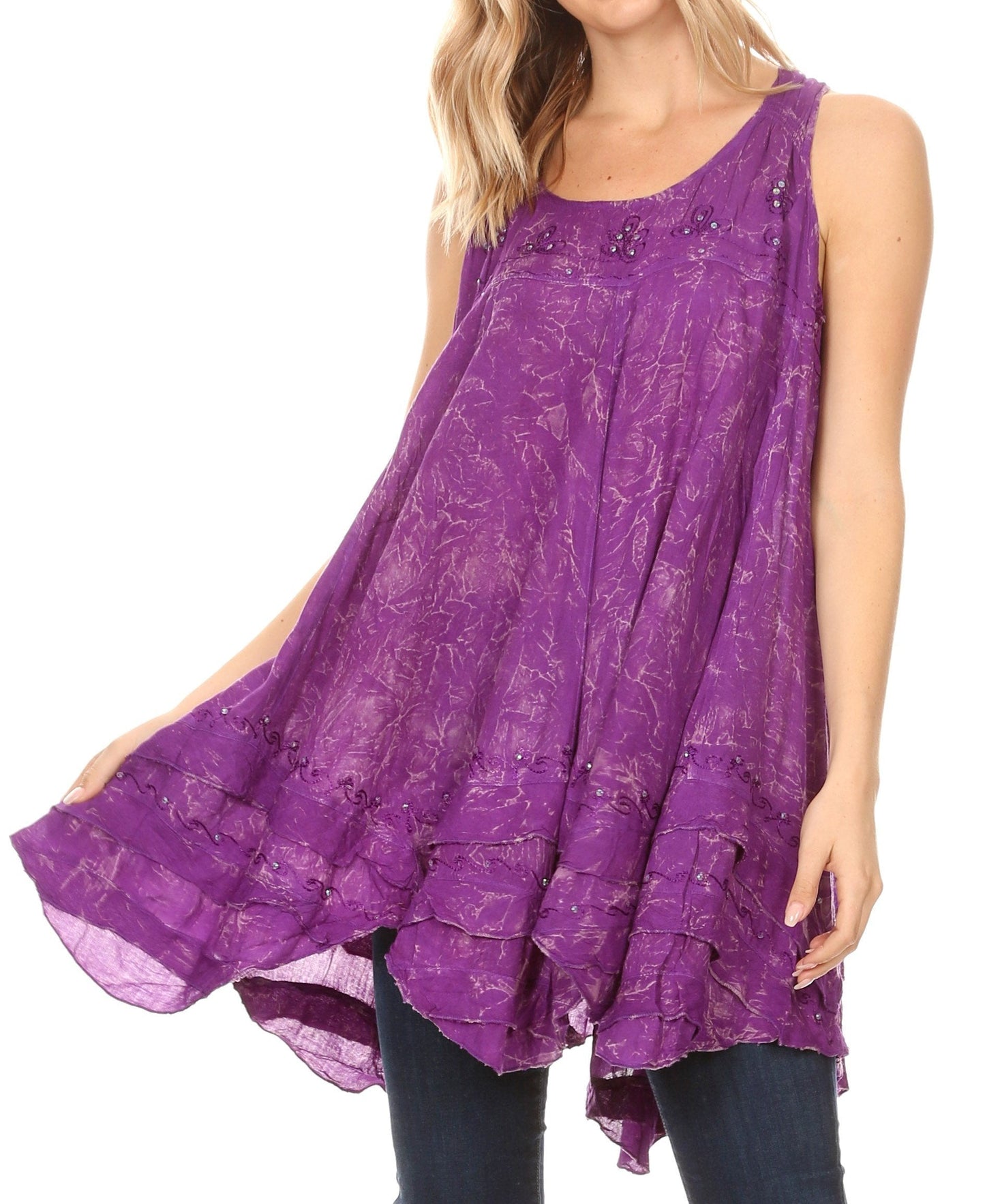 Sakkas Artemi Women's Casual Short Tie-dye Sleeveless Loose Tank Dress Cover-up - Concordia Style Boutique