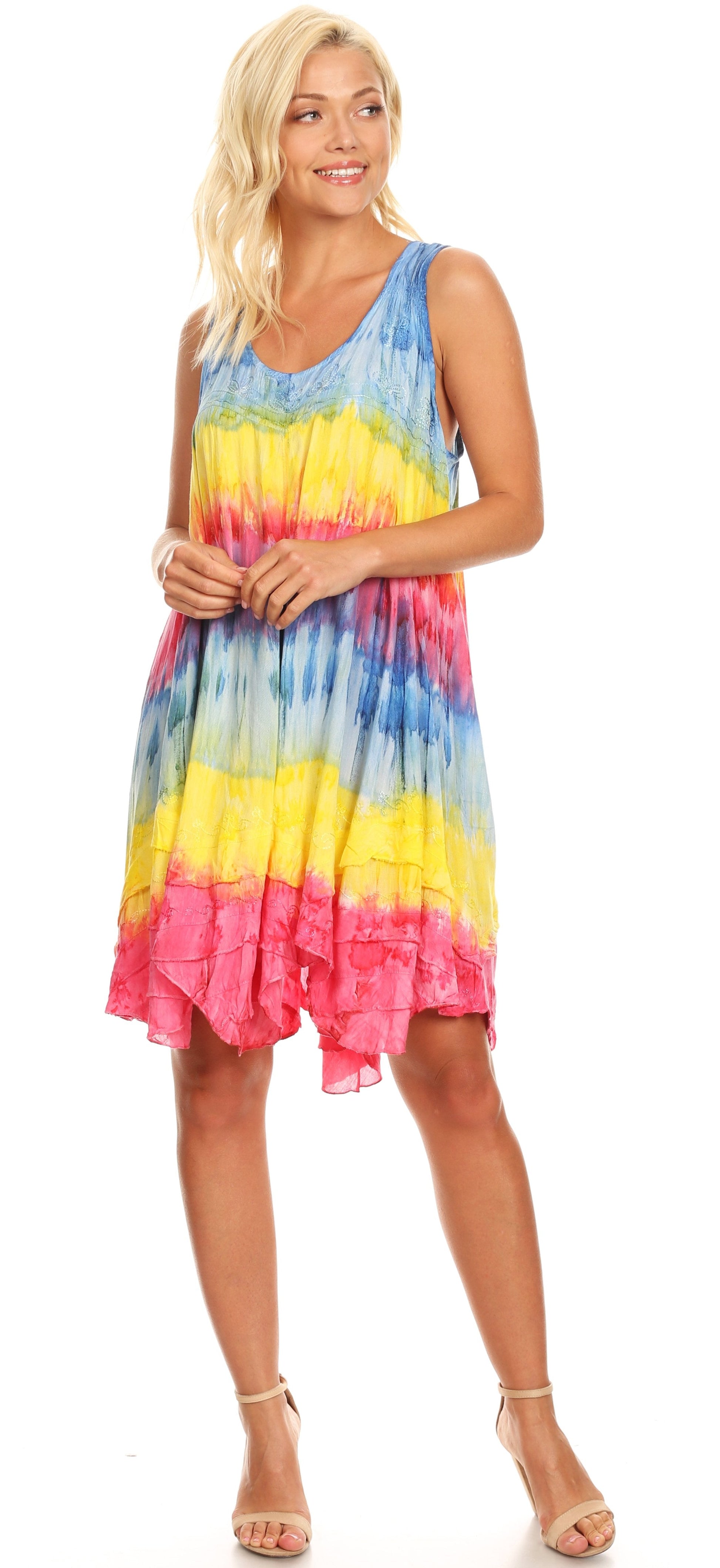Sakkas Artemi Women's Casual Short Tie-dye Sleeveless Loose Tank Dress Cover-up - Concordia Style Boutique