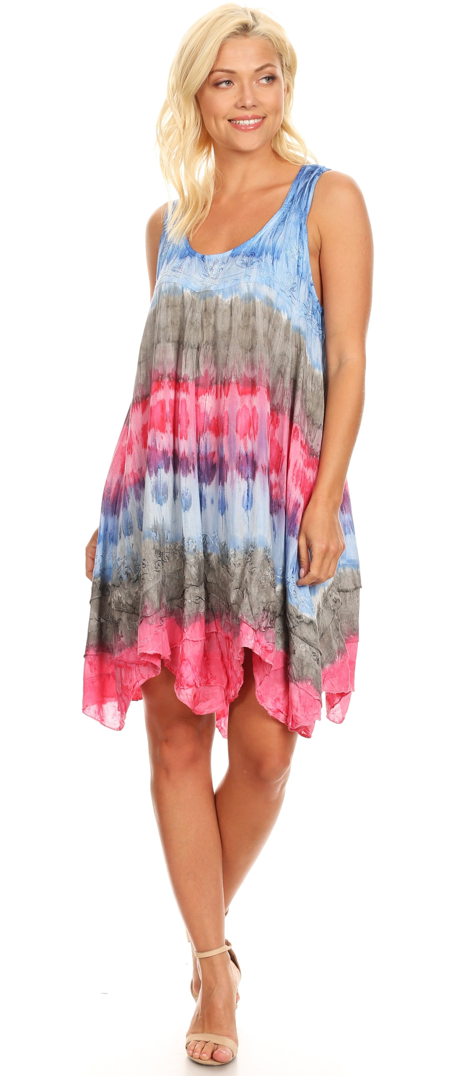 Sakkas Artemi Women's Casual Short Tie-dye Sleeveless Loose Tank Dress Cover-up - Concordia Style Boutique