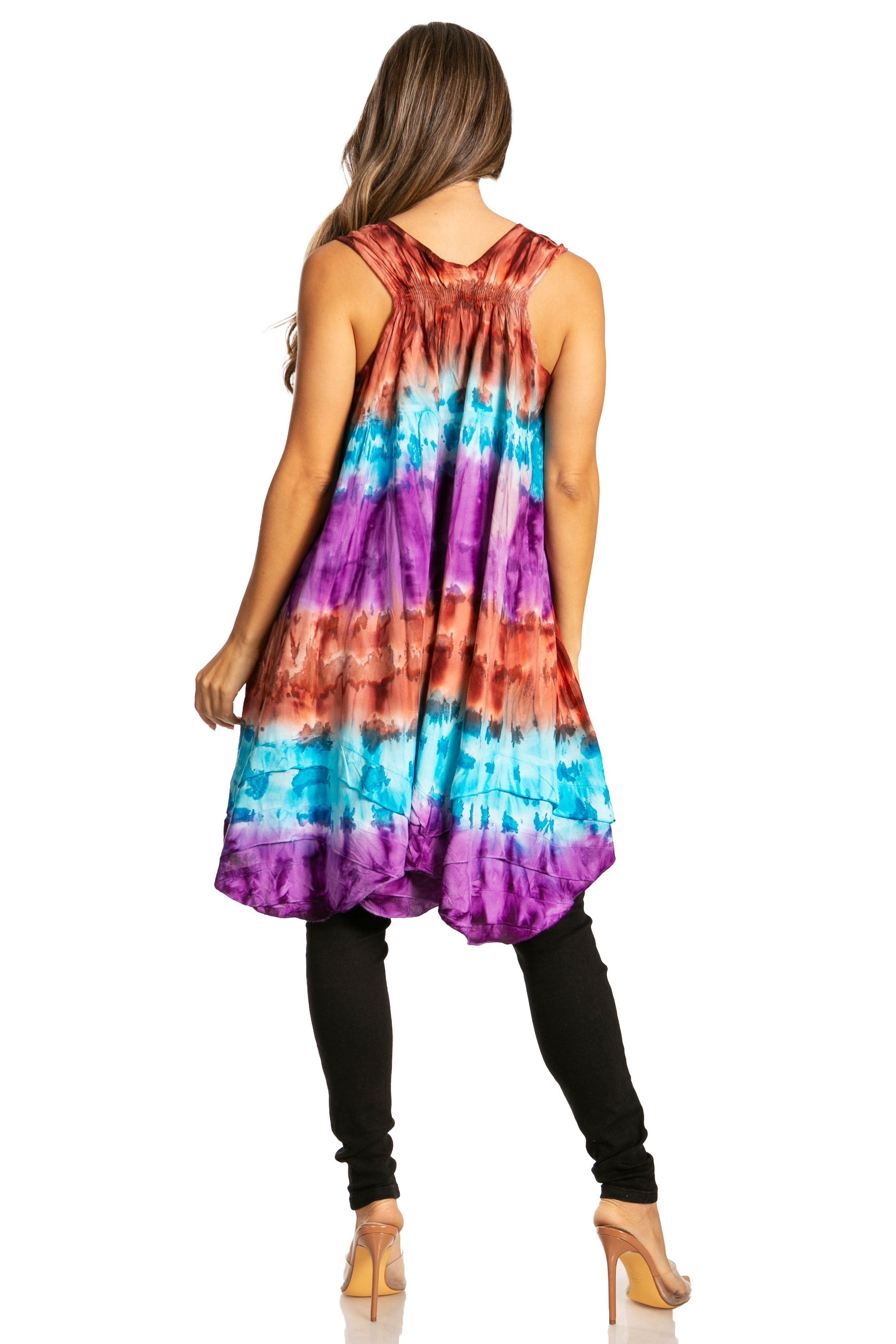 Sakkas Artemi Women's Casual Short Tie-dye Sleeveless Loose Tank Dress Cover-up - Concordia Style Boutique