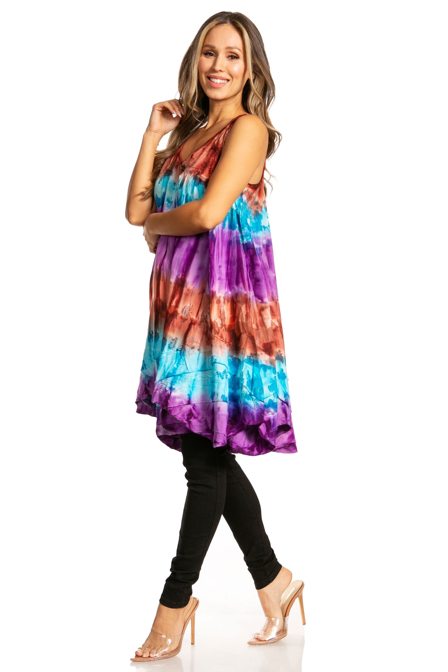 Sakkas Artemi Women's Casual Short Tie-dye Sleeveless Loose Tank Dress Cover-up - Concordia Style Boutique