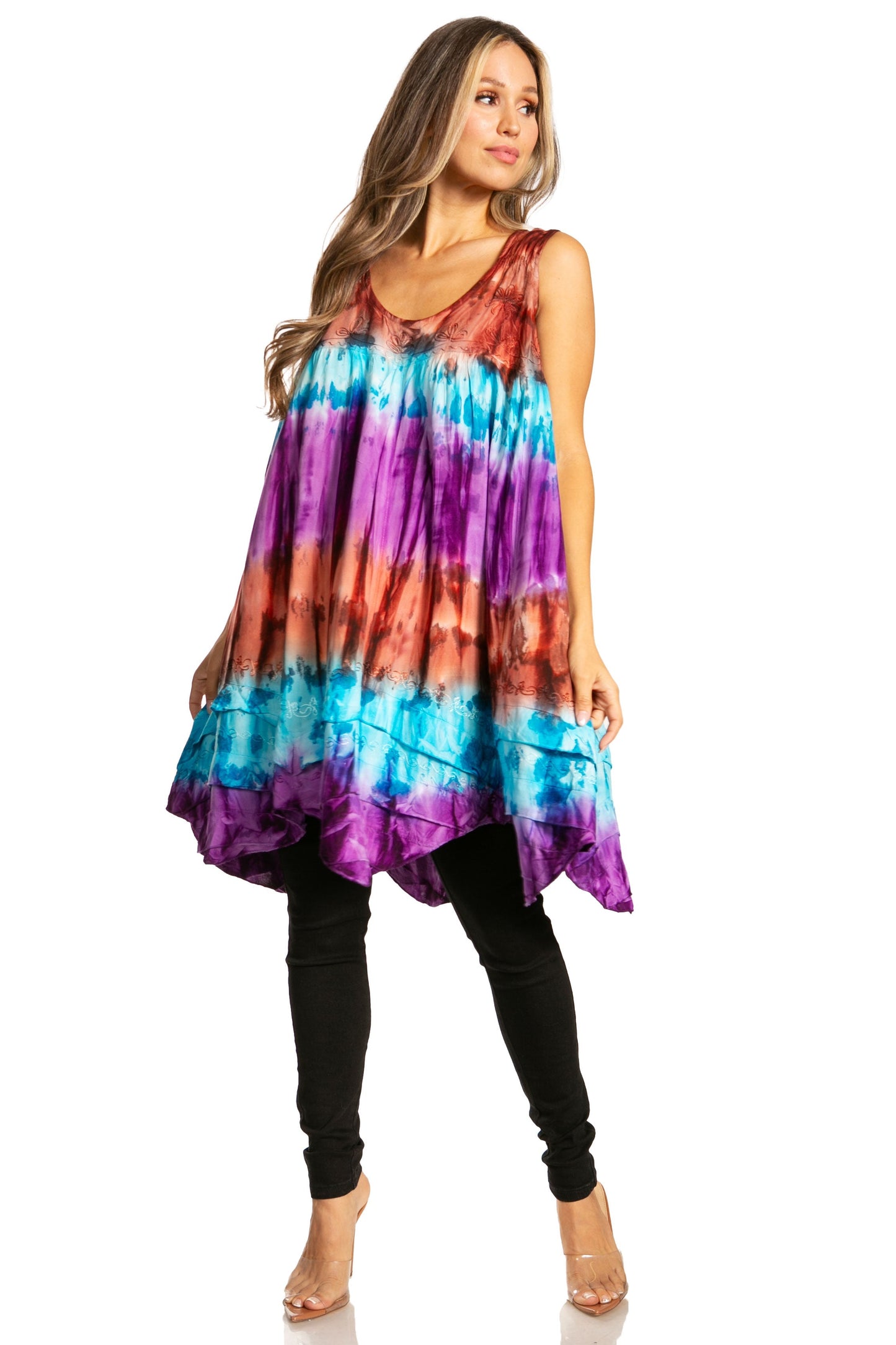 Sakkas Artemi Women's Casual Short Tie-dye Sleeveless Loose Tank Dress Cover-up - Concordia Style Boutique