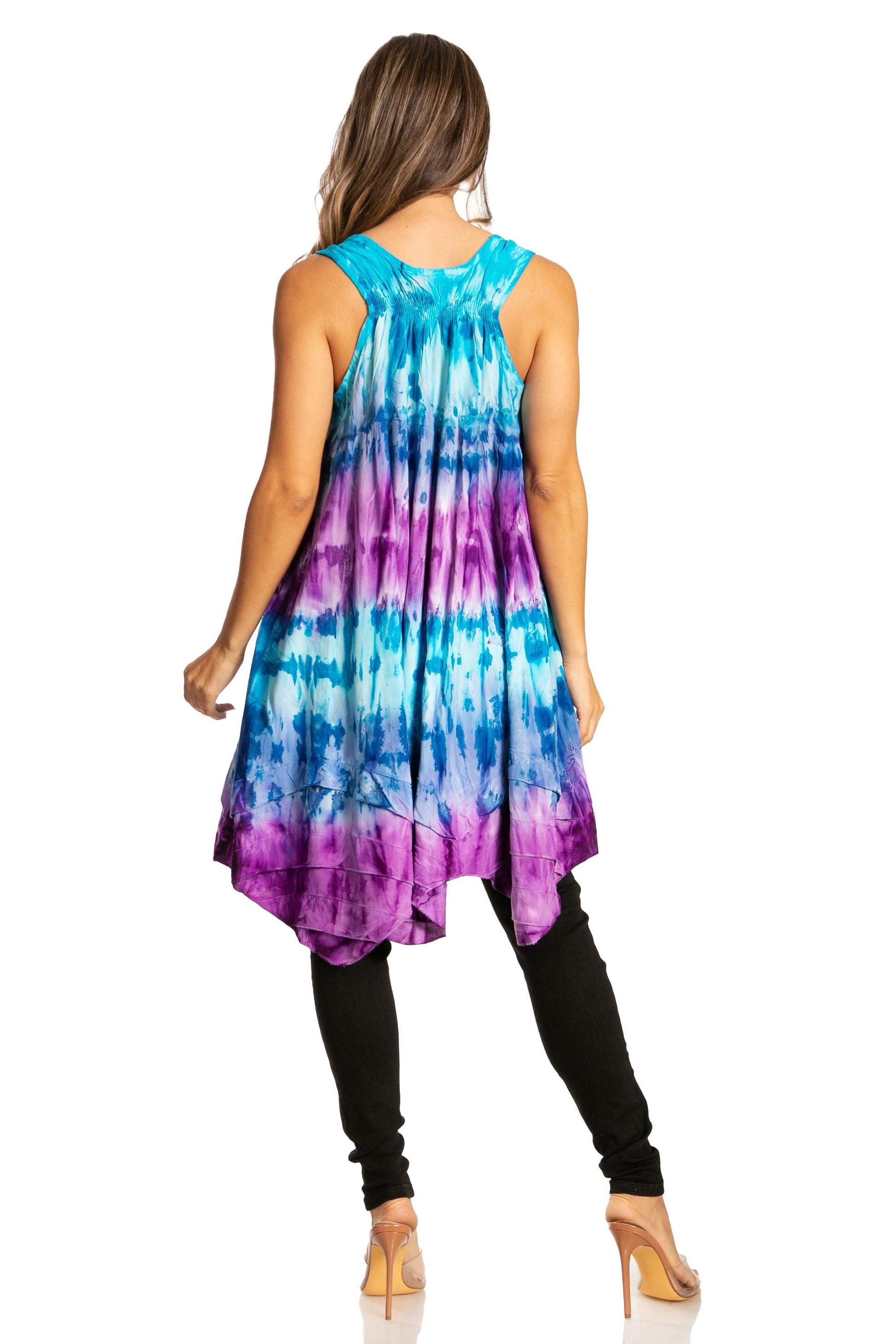 Sakkas Artemi Women's Casual Short Tie-dye Sleeveless Loose Tank Dress Cover-up - Concordia Style Boutique