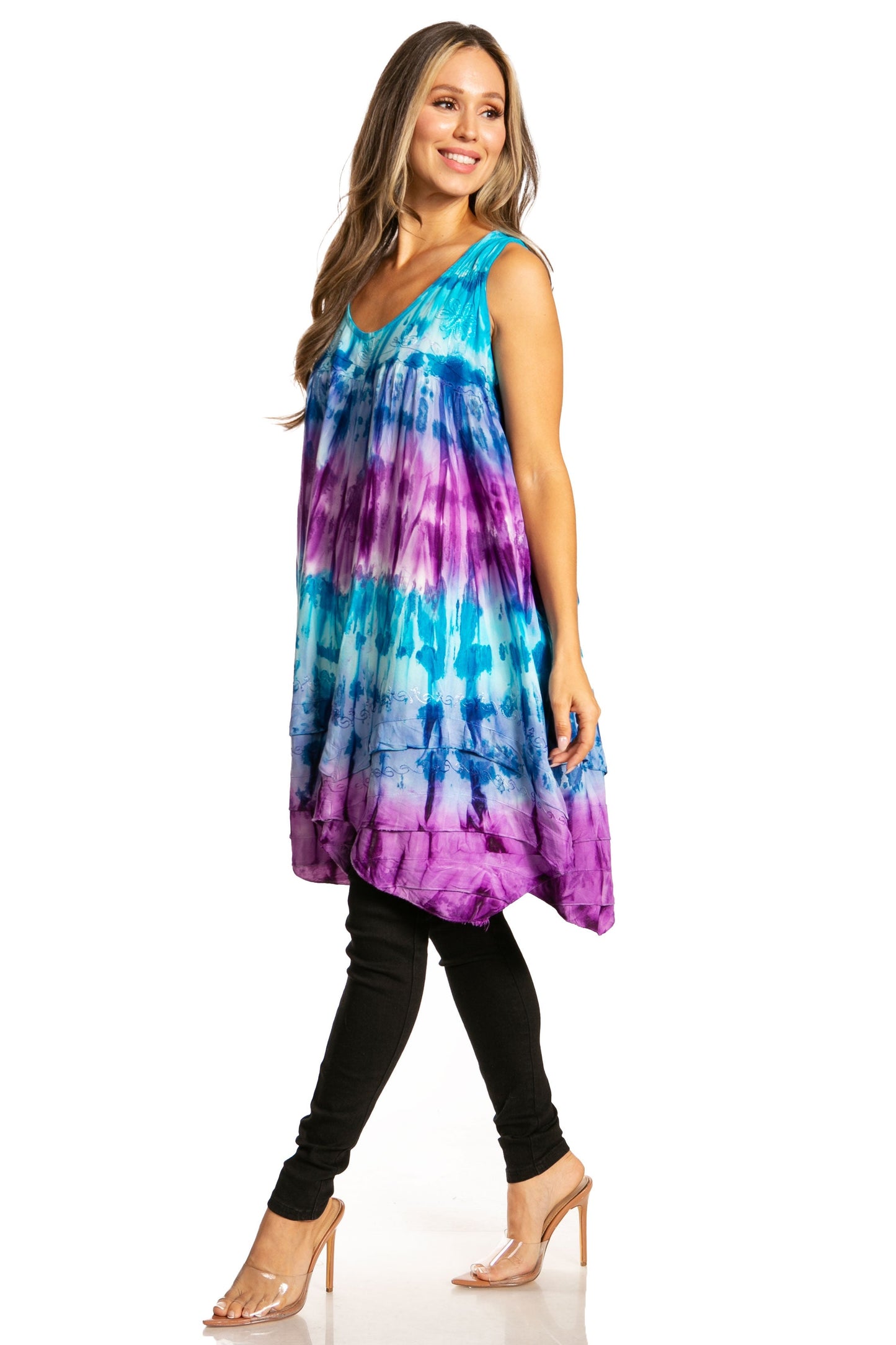 Sakkas Artemi Women's Casual Short Tie-dye Sleeveless Loose Tank Dress Cover-up - Concordia Style Boutique
