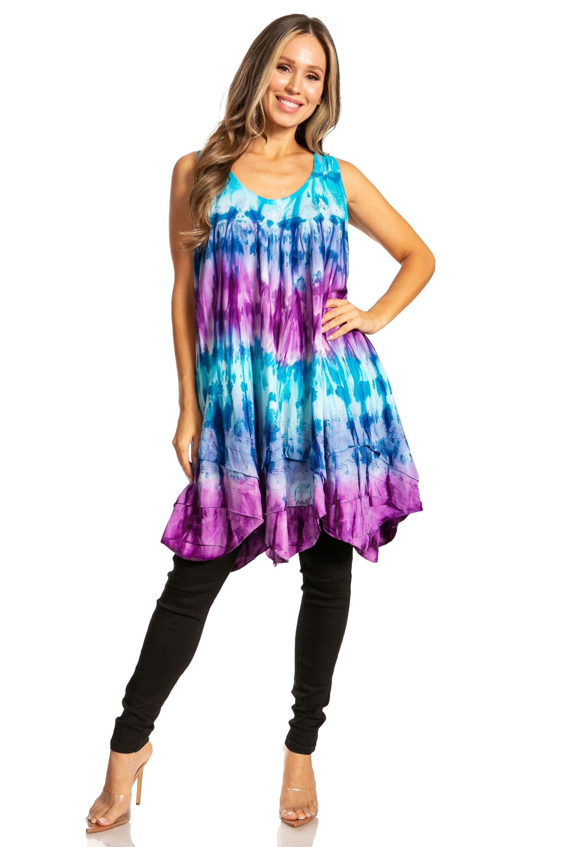 Sakkas Artemi Women's Casual Short Tie-dye Sleeveless Loose Tank Dress Cover-up - Concordia Style Boutique