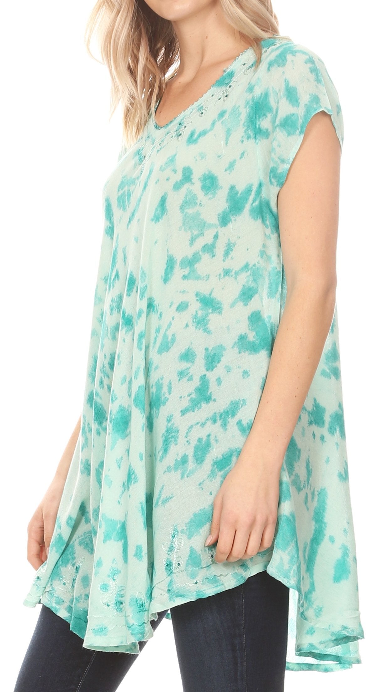 Sakkas Xoana Women's Casual Cap Sleeve V-neck Flare Loose Boho Swing Short Dress - Concordia Style Boutique