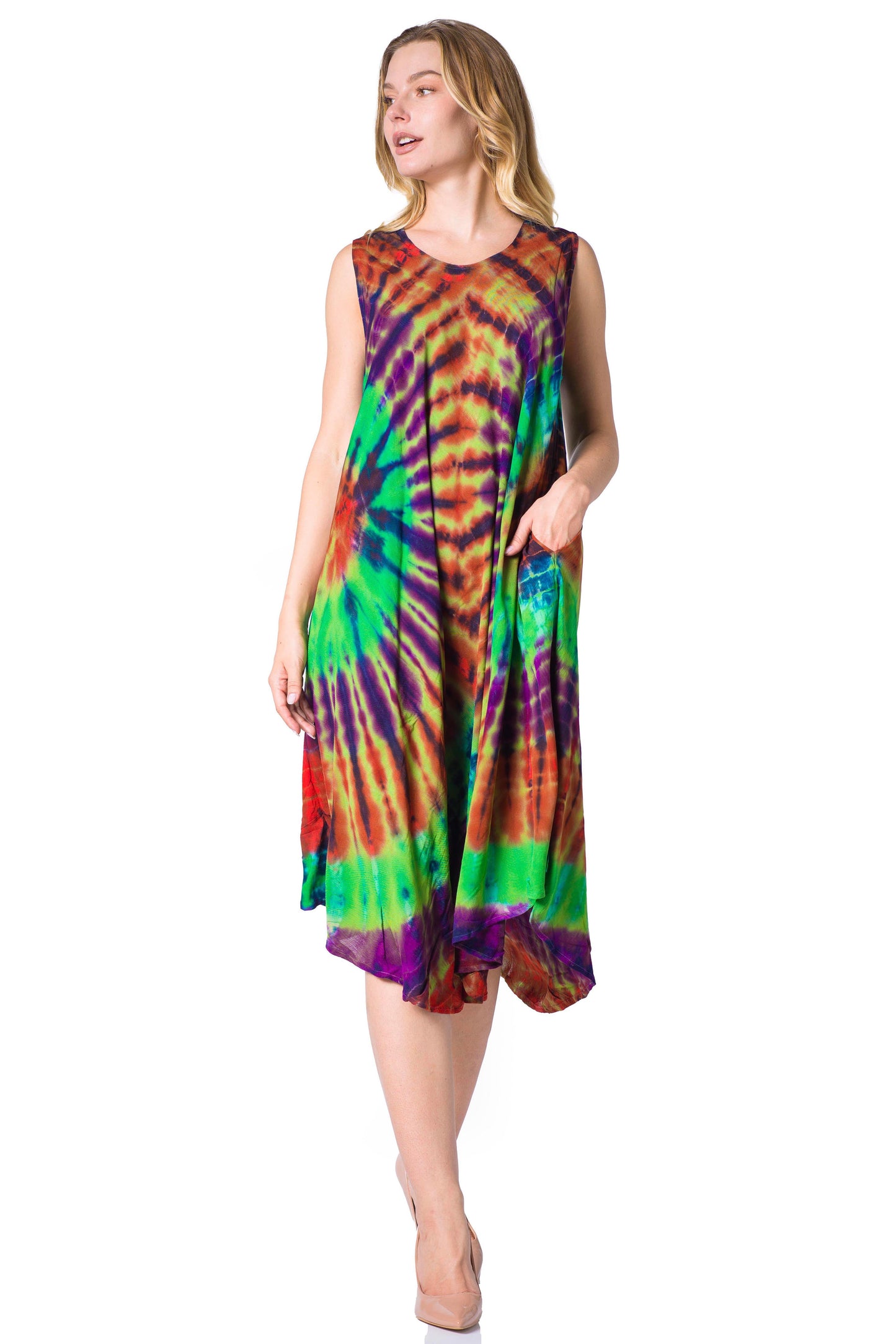 Sakkas Neja Women's Casual Maxi Summer Sleeveless Loose Fit Tie Dye Tank Dress - Concordia Style Boutique