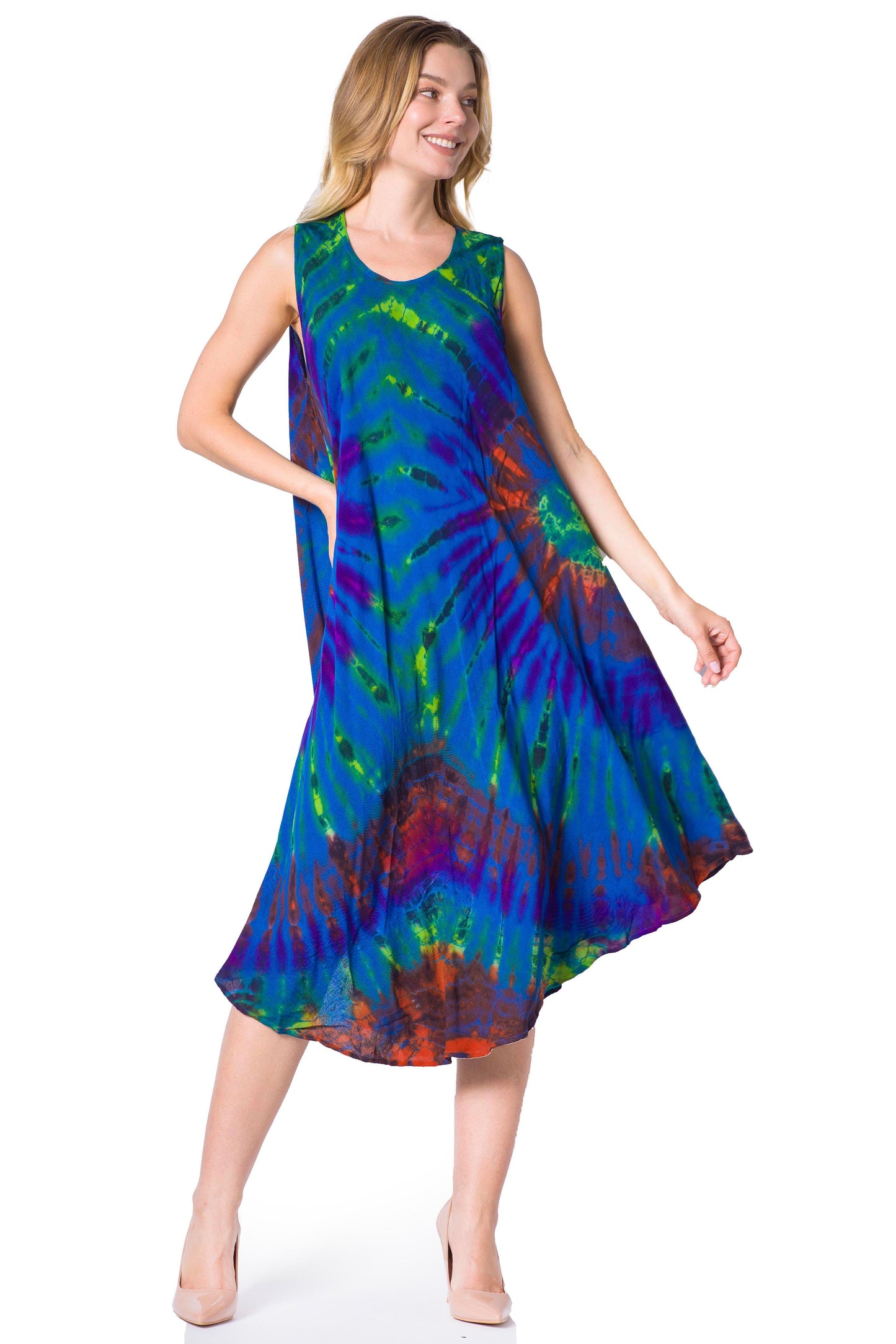 Sakkas Neja Women's Casual Maxi Summer Sleeveless Loose Fit Tie Dye Tank Dress - Concordia Style Boutique