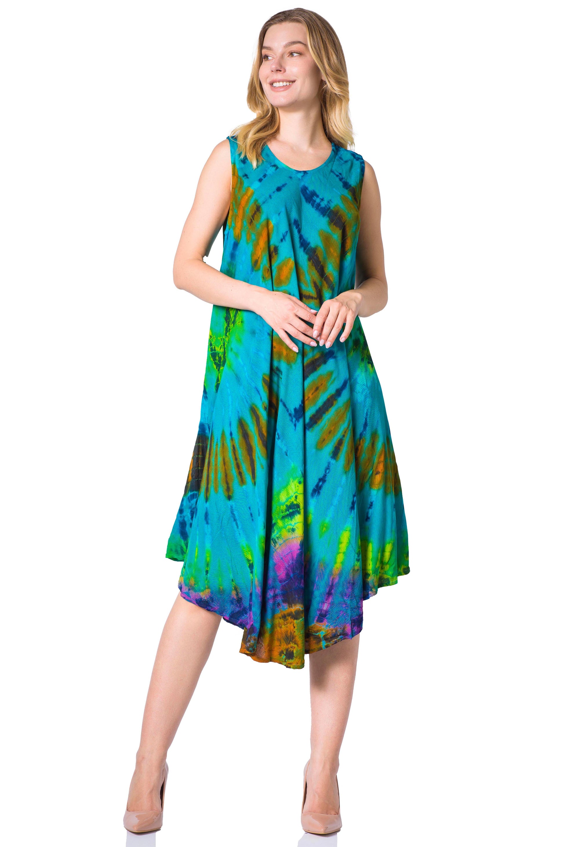 Sakkas Neja Women's Casual Maxi Summer Sleeveless Loose Fit Tie Dye Tank Dress - Concordia Style Boutique