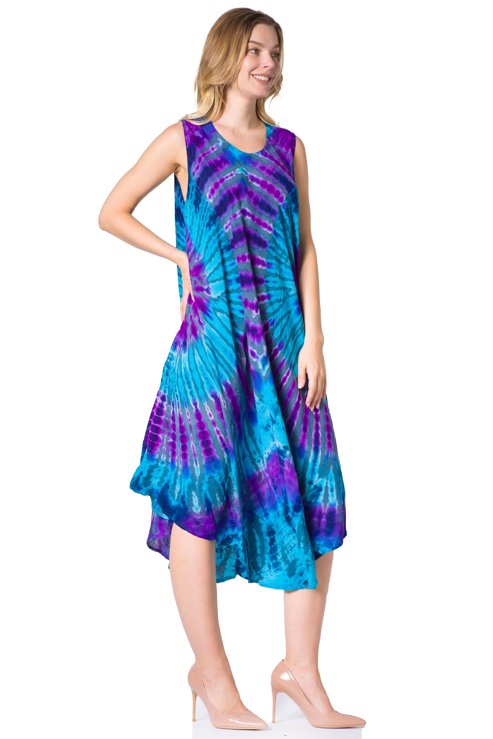 Sakkas Neja Women's Casual Maxi Summer Sleeveless Loose Fit Tie Dye Tank Dress - Concordia Style Boutique