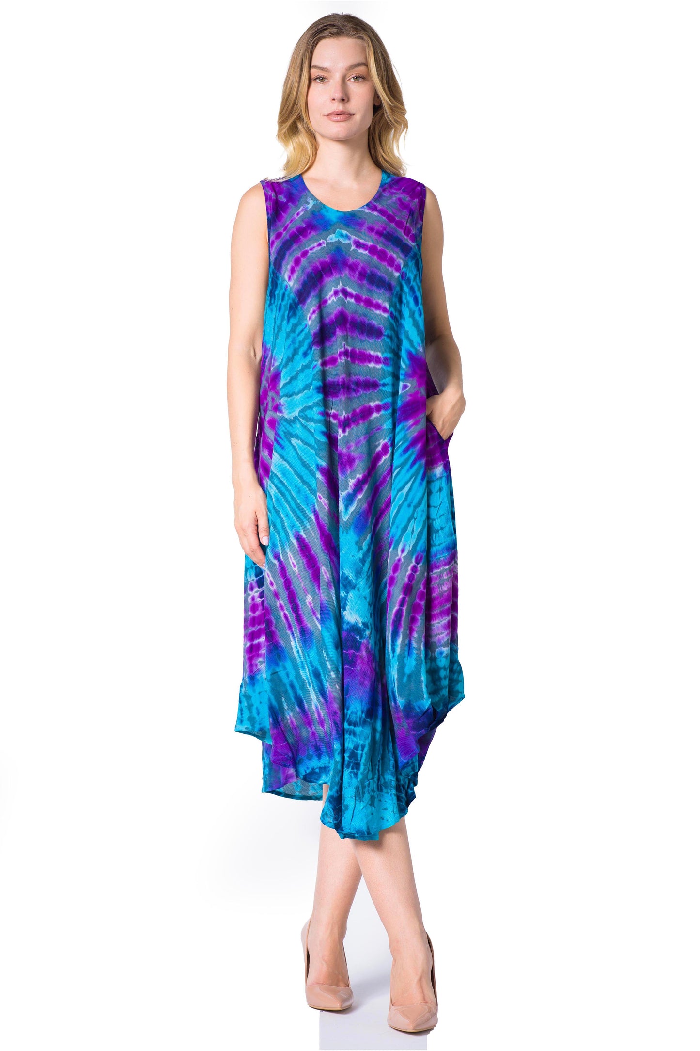 Sakkas Neja Women's Casual Maxi Summer Sleeveless Loose Fit Tie Dye Tank Dress - Concordia Style Boutique