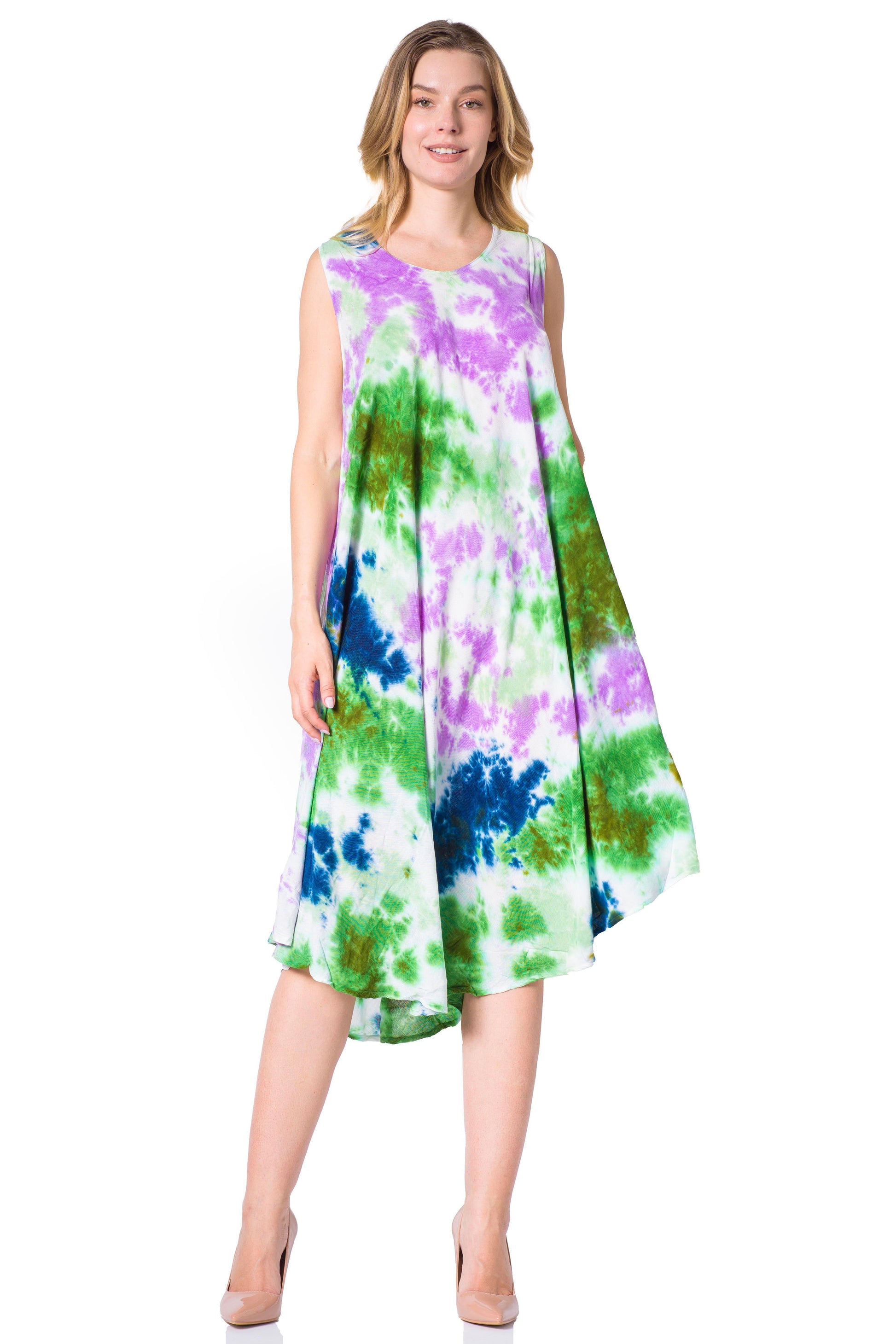 Sakkas Neja Women's Casual Maxi Summer Sleeveless Loose Fit Tie Dye Tank Dress - Concordia Style Boutique