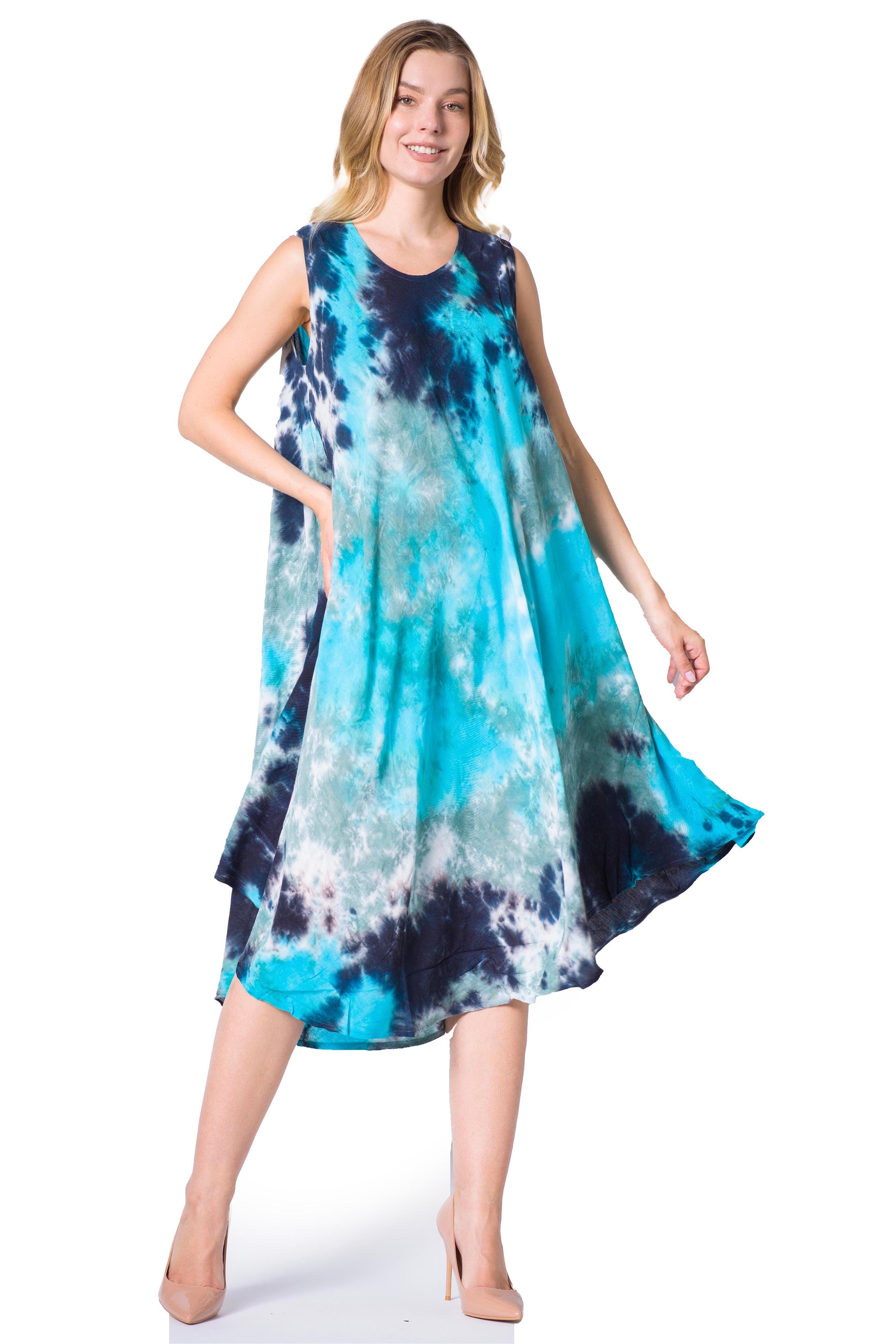 Sakkas Neja Women's Casual Maxi Summer Sleeveless Loose Fit Tie Dye Tank Dress - Concordia Style Boutique