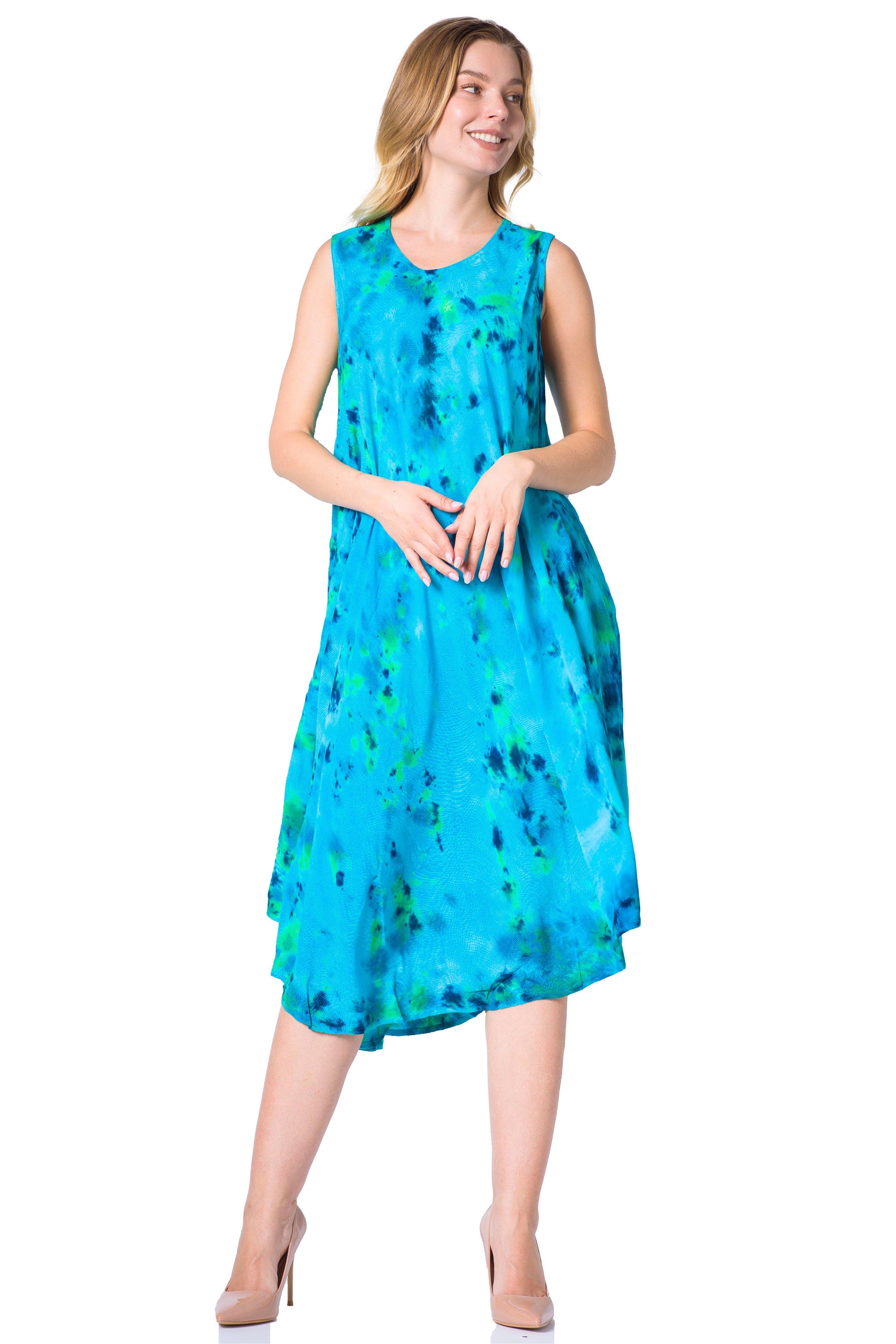Sakkas Neja Women's Casual Maxi Summer Sleeveless Loose Fit Tie Dye Tank Dress - Concordia Style Boutique