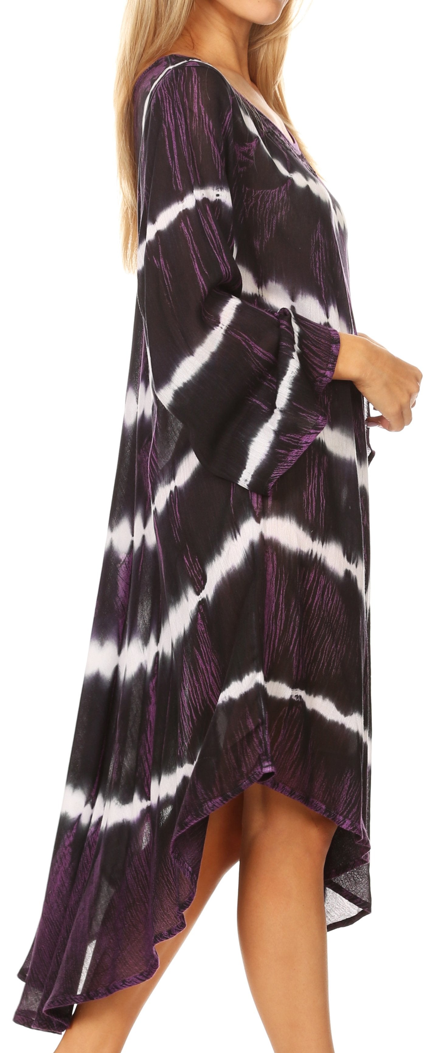 Sakkas Dori Women's Long Sleeves Casual Loose Swing Midi Dress Caftan Cover-up - Concordia Style Boutique