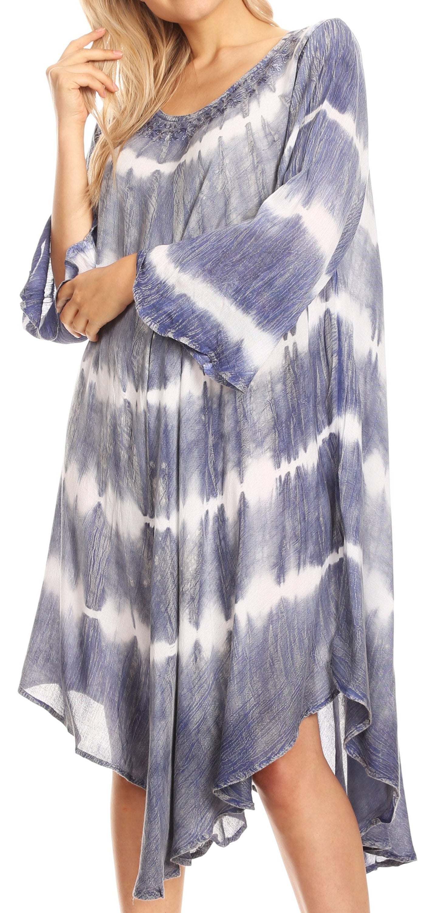Sakkas Dori Women's Long Sleeves Casual Loose Swing Midi Dress Caftan Cover-up - Concordia Style Boutique