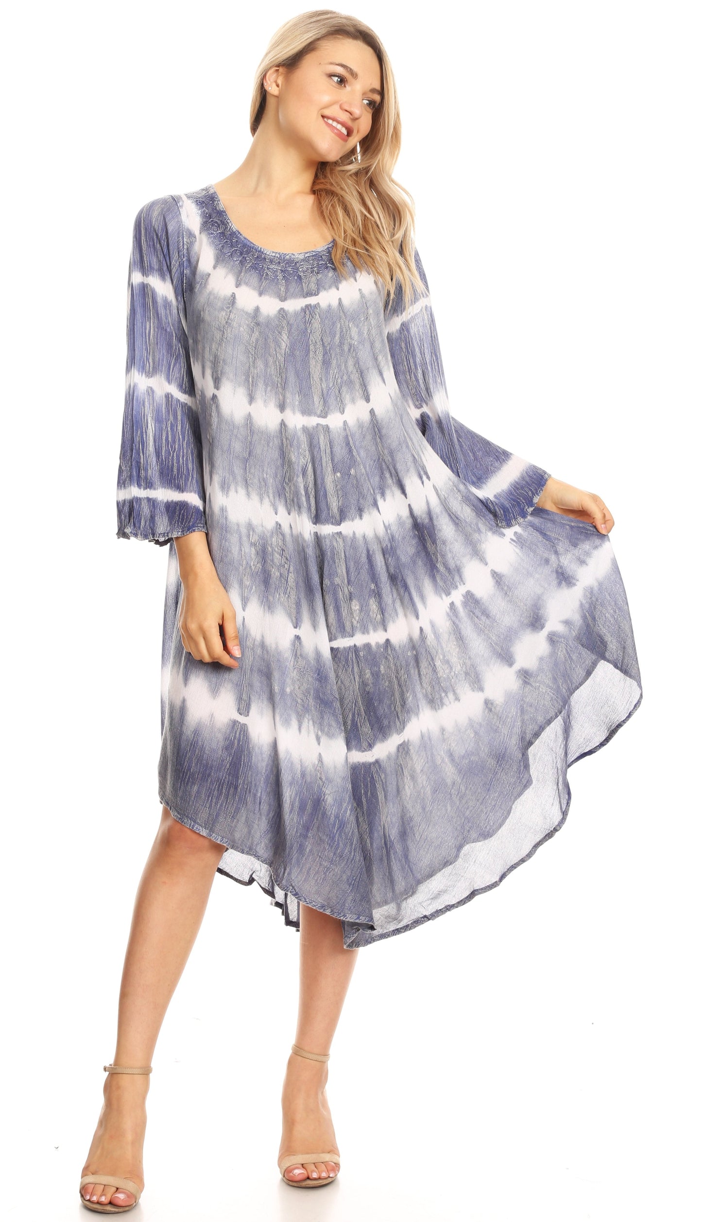 Sakkas Dori Women's Long Sleeves Casual Loose Swing Midi Dress Caftan Cover-up - Concordia Style Boutique