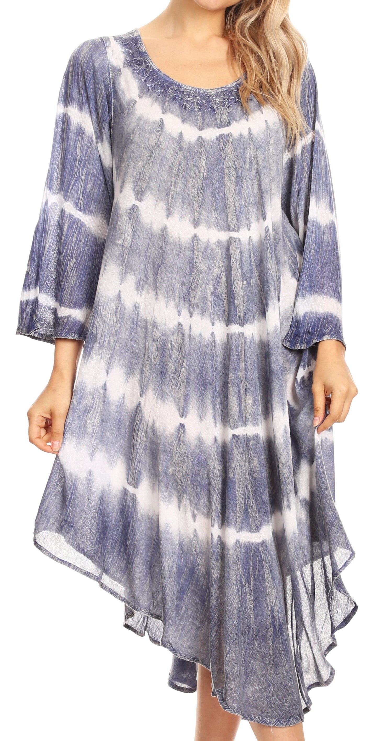 Sakkas Dori Women's Long Sleeves Casual Loose Swing Midi Dress Caftan Cover-up - Concordia Style Boutique