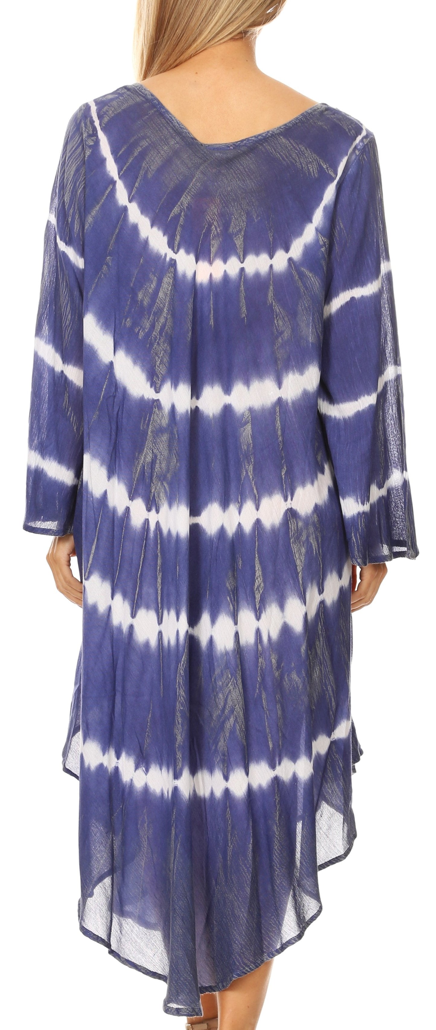 Sakkas Dori Women's Long Sleeves Casual Loose Swing Midi Dress Caftan Cover-up - Concordia Style Boutique