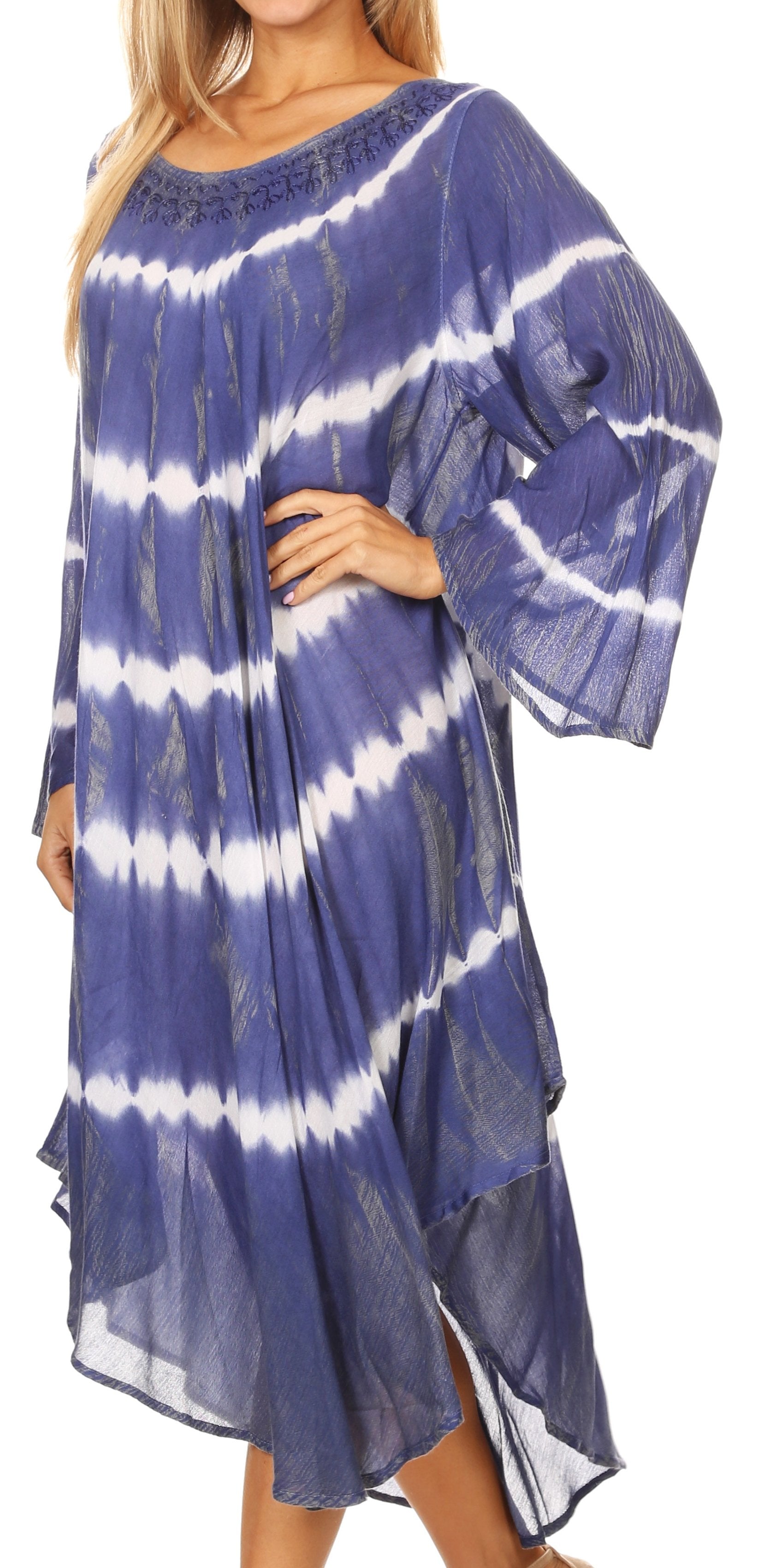 Sakkas Dori Women's Long Sleeves Casual Loose Swing Midi Dress Caftan Cover-up - Concordia Style Boutique