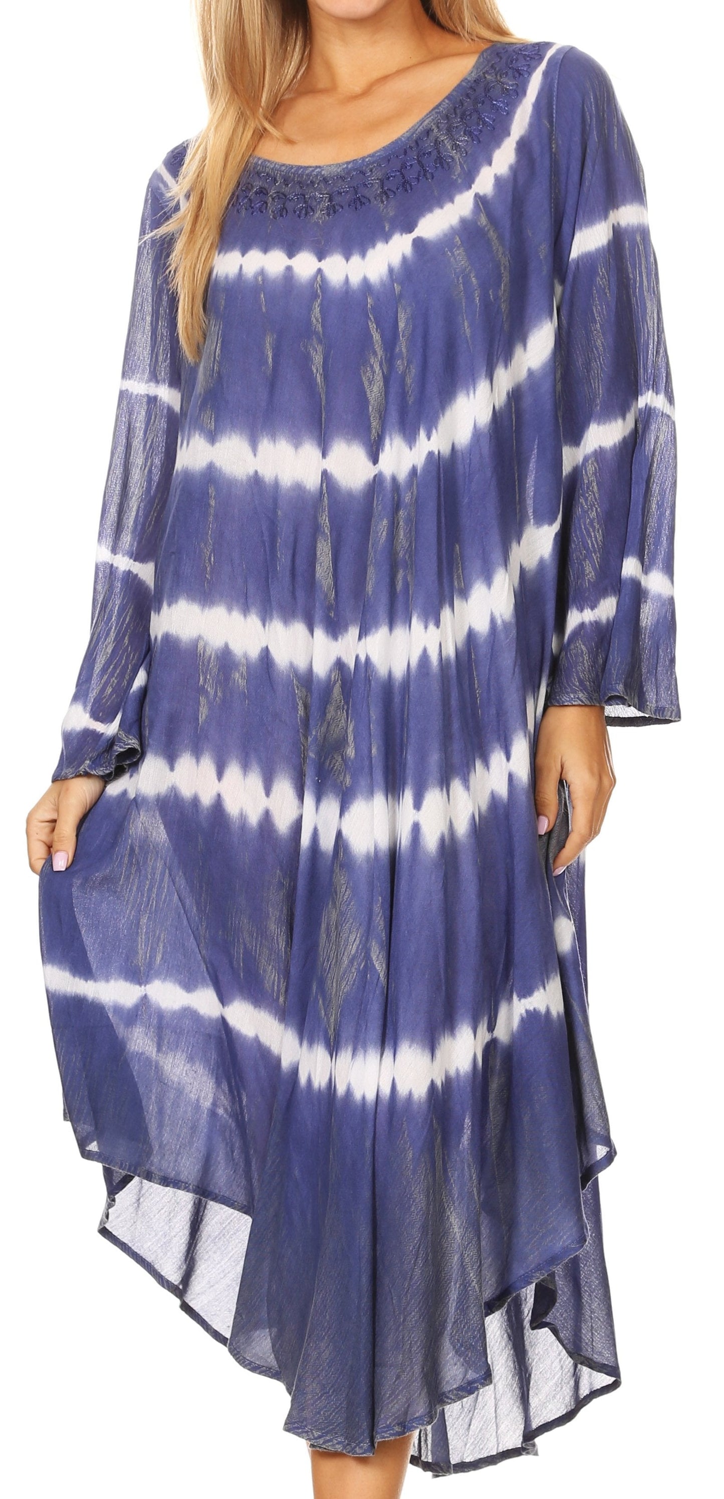 Sakkas Dori Women's Long Sleeves Casual Loose Swing Midi Dress Caftan Cover-up - Concordia Style Boutique