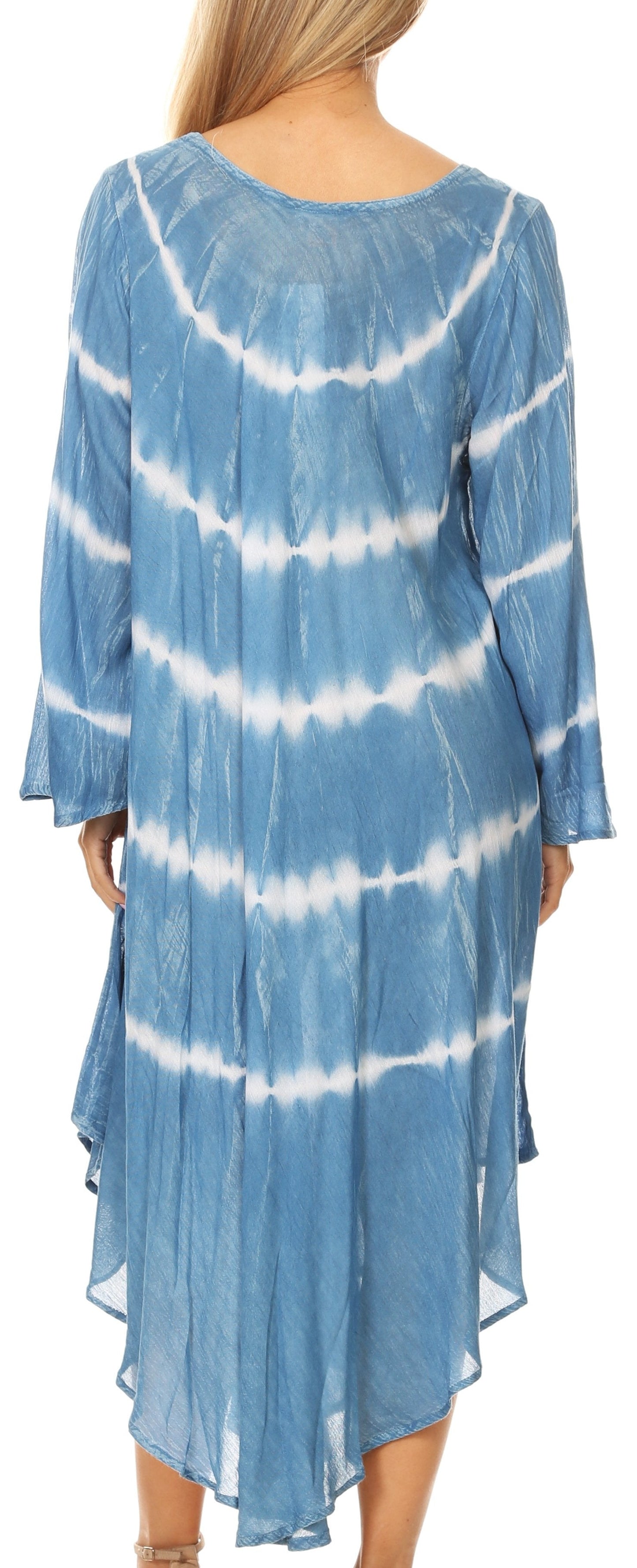 Sakkas Dori Women's Long Sleeves Casual Loose Swing Midi Dress Caftan Cover-up - Concordia Style Boutique