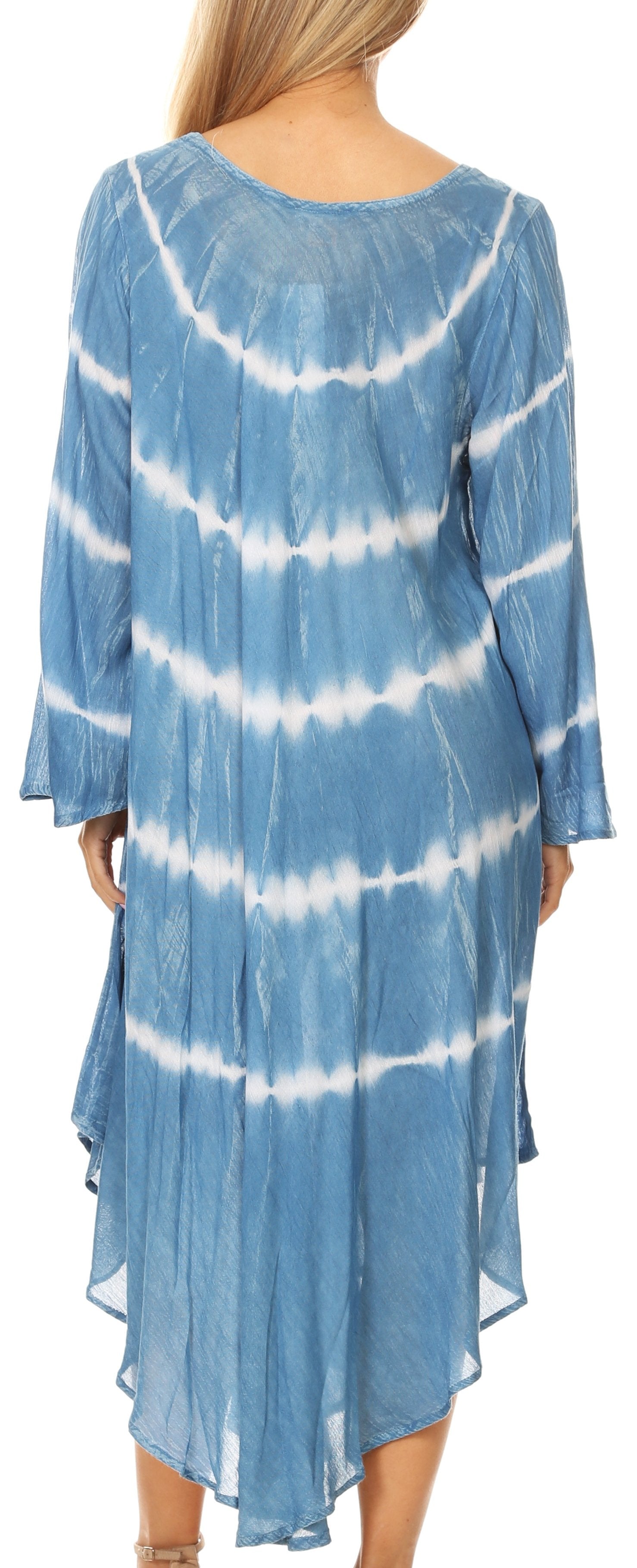 Sakkas Dori Women's Long Sleeves Casual Loose Swing Midi Dress Caftan Cover-up - Concordia Style Boutique