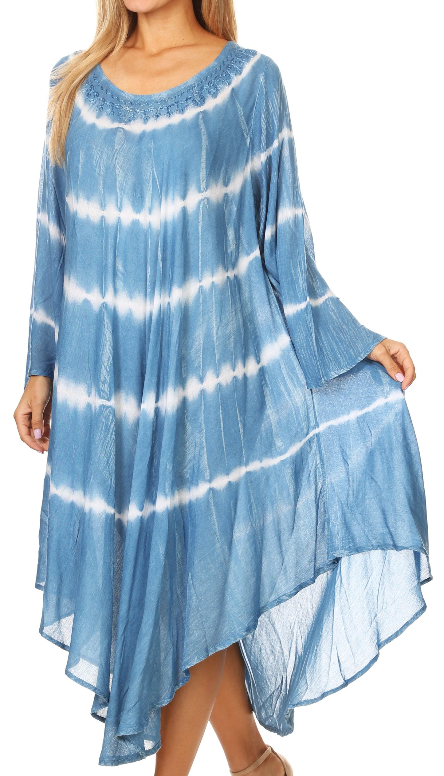 Sakkas Dori Women's Long Sleeves Casual Loose Swing Midi Dress Caftan Cover-up - Concordia Style Boutique