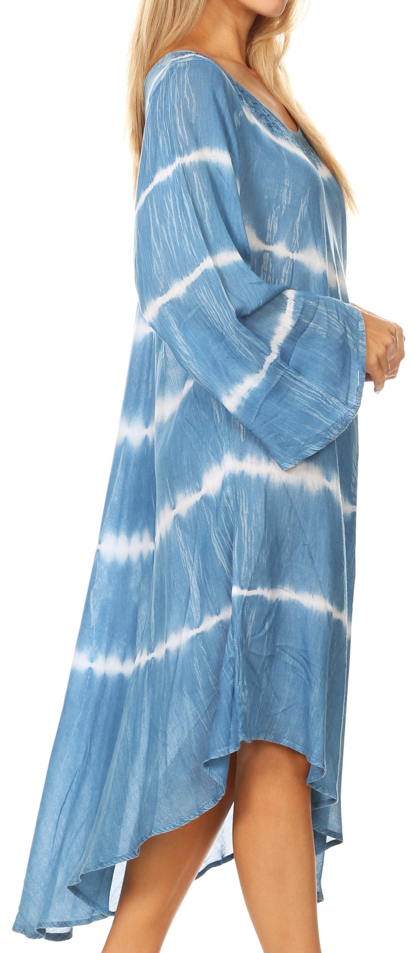 Sakkas Dori Women's Long Sleeves Casual Loose Swing Midi Dress Caftan Cover-up - Concordia Style Boutique