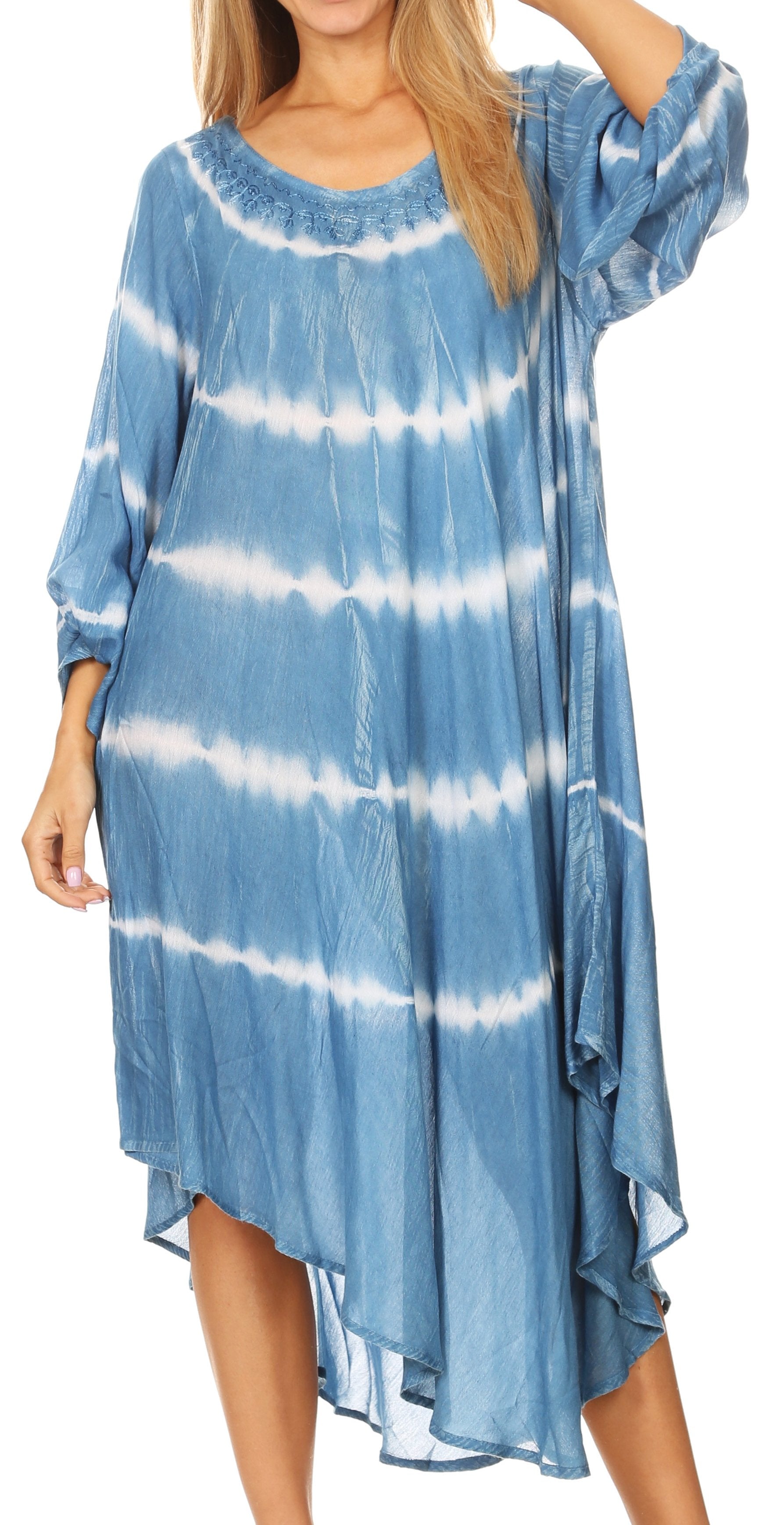 Sakkas Dori Women's Long Sleeves Casual Loose Swing Midi Dress Caftan Cover-up - Concordia Style Boutique