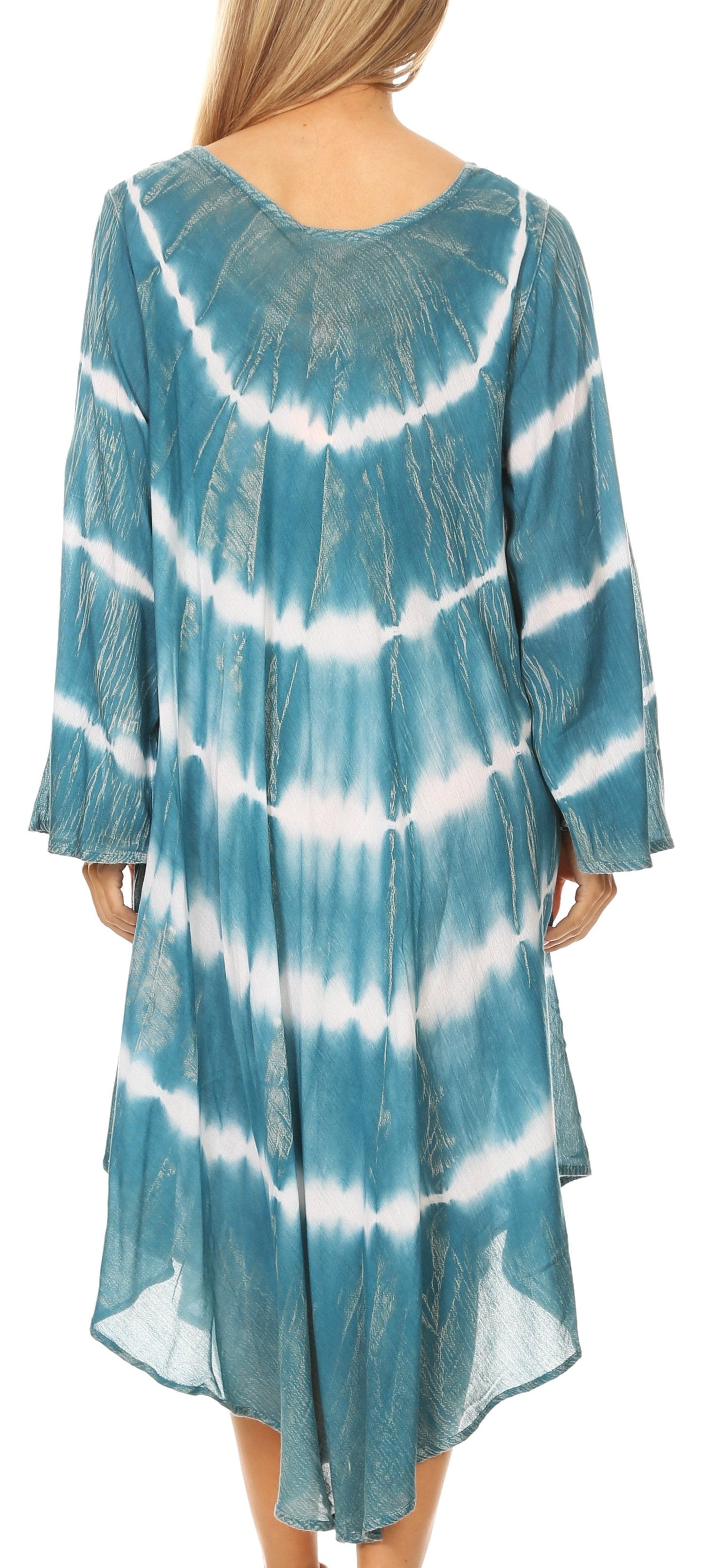 Sakkas Dori Women's Long Sleeves Casual Loose Swing Midi Dress Caftan Cover-up - Concordia Style Boutique