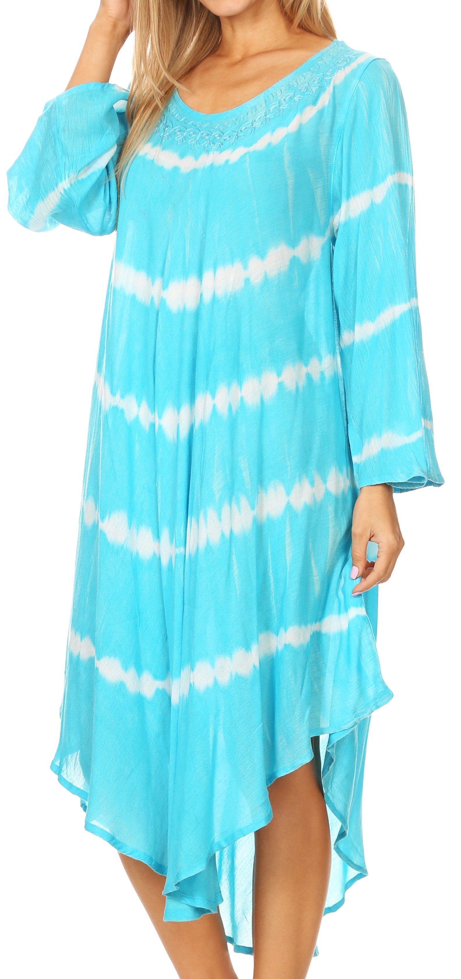 Sakkas Dori Women's Long Sleeves Casual Loose Swing Midi Dress Caftan Cover-up - Concordia Style Boutique
