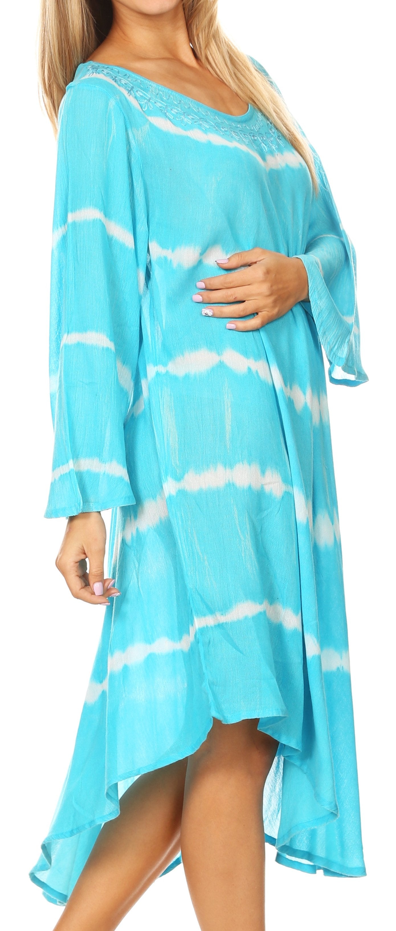 Sakkas Dori Women's Long Sleeves Casual Loose Swing Midi Dress Caftan Cover-up - Concordia Style Boutique