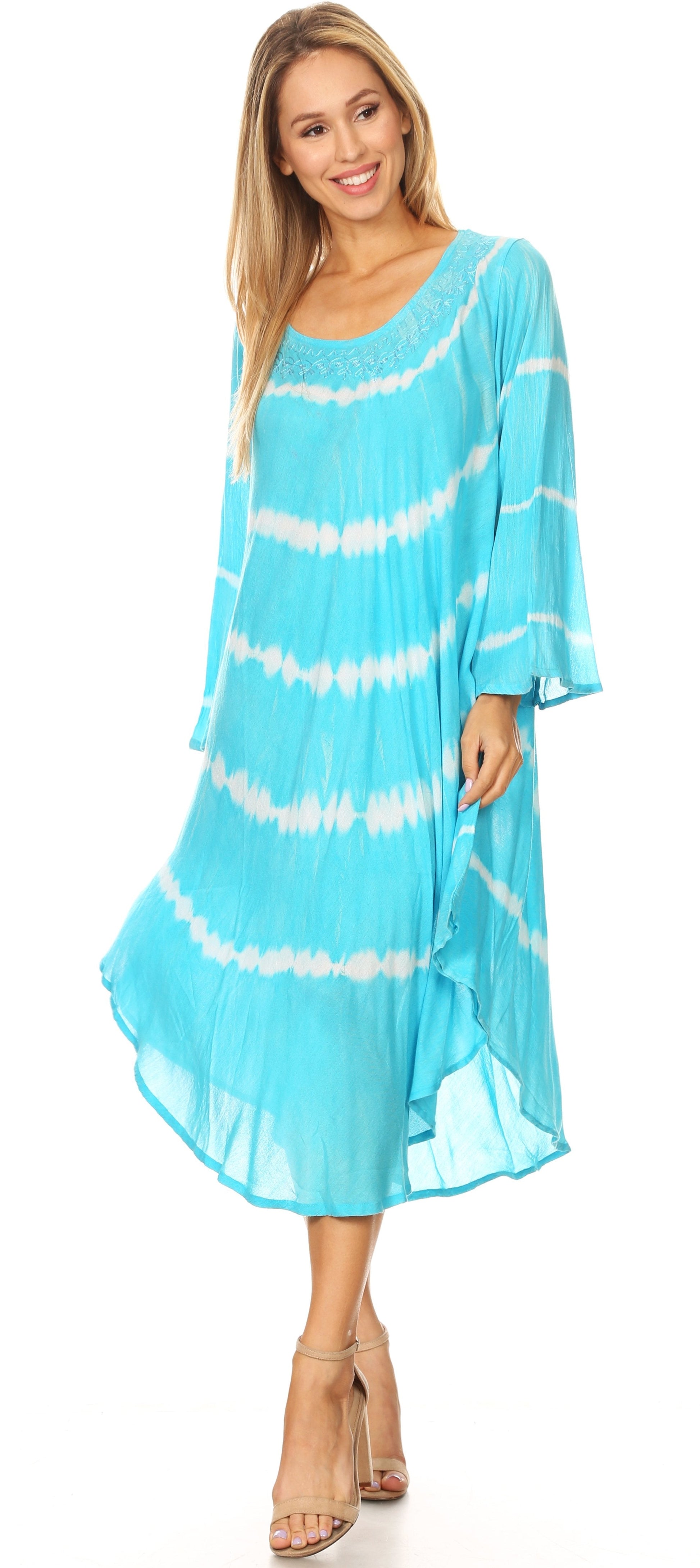 Sakkas Dori Women's Long Sleeves Casual Loose Swing Midi Dress Caftan Cover-up - Concordia Style Boutique