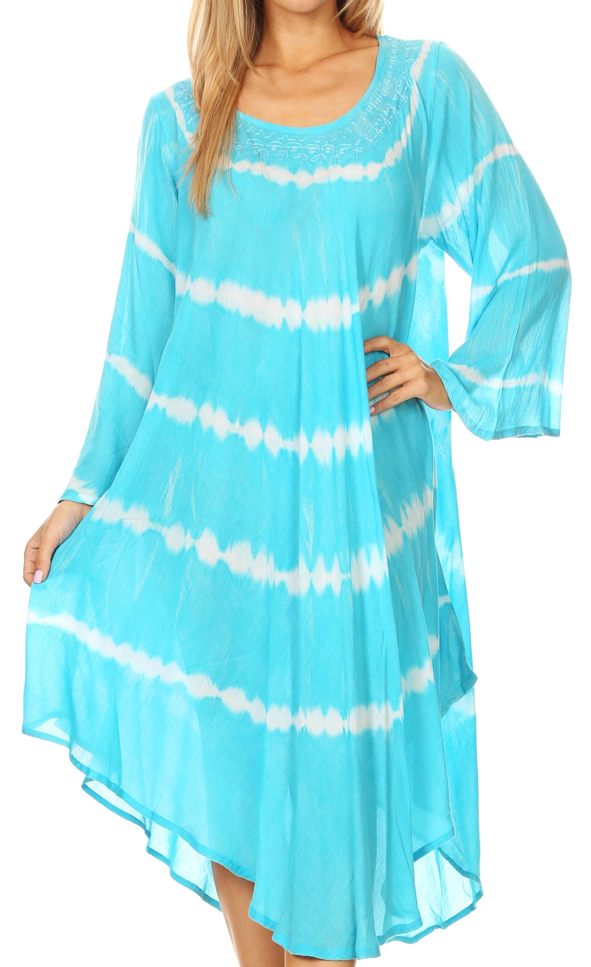 Sakkas Dori Women's Long Sleeves Casual Loose Swing Midi Dress Caftan Cover-up - Concordia Style Boutique
