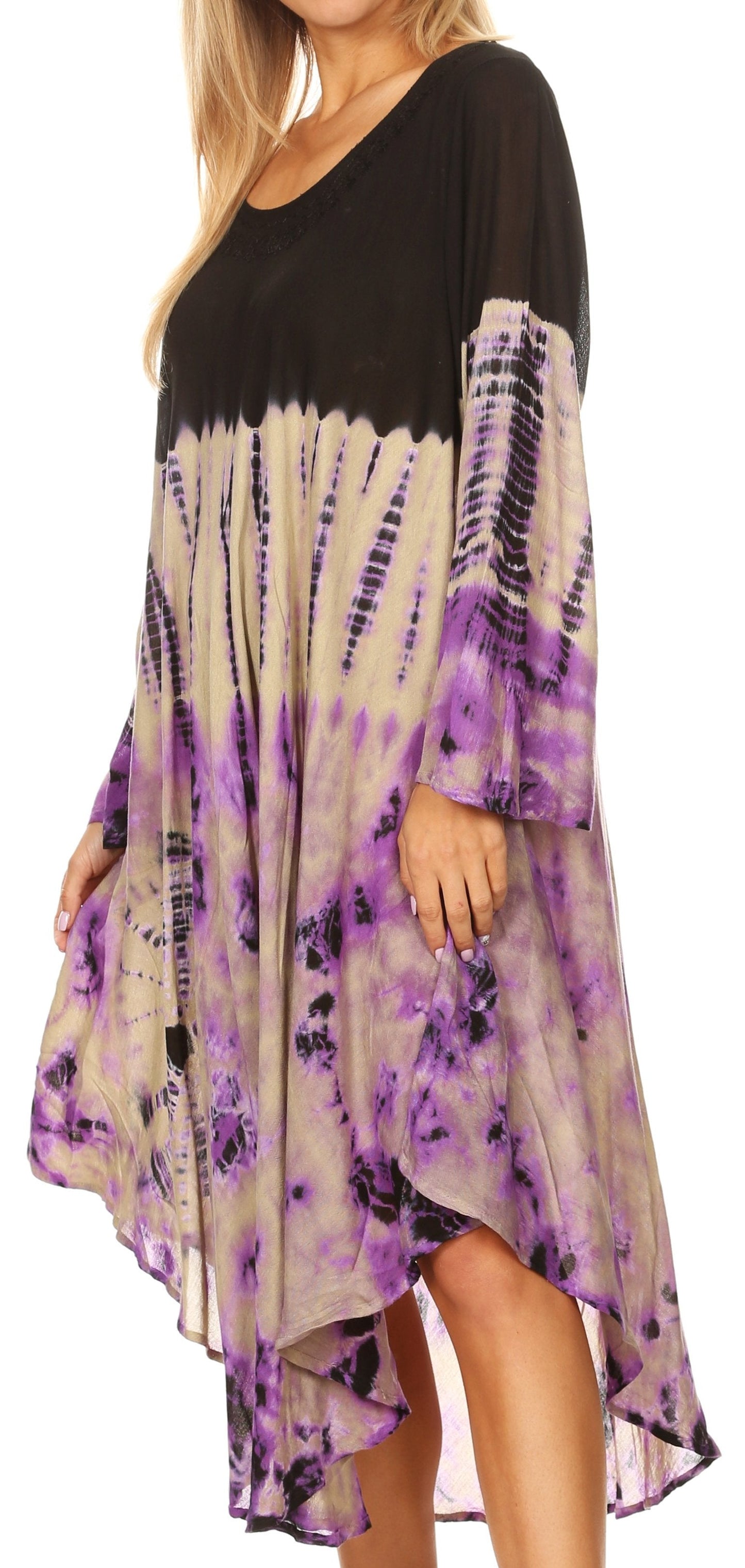 Sakkas Dori Women's Long Sleeves Casual Loose Swing Midi Dress Caftan Cover-up - Concordia Style Boutique