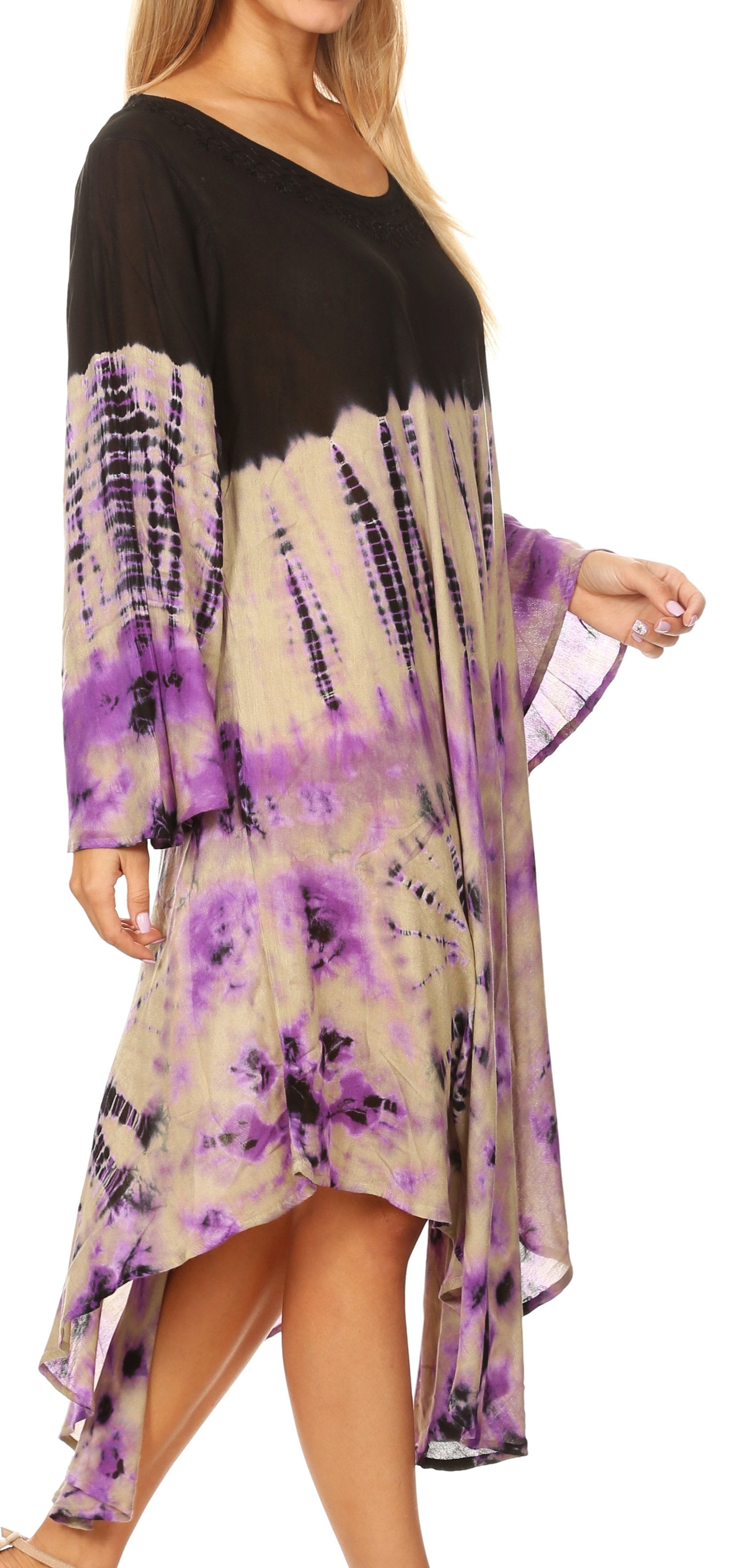 Sakkas Dori Women's Long Sleeves Casual Loose Swing Midi Dress Caftan Cover-up - Concordia Style Boutique