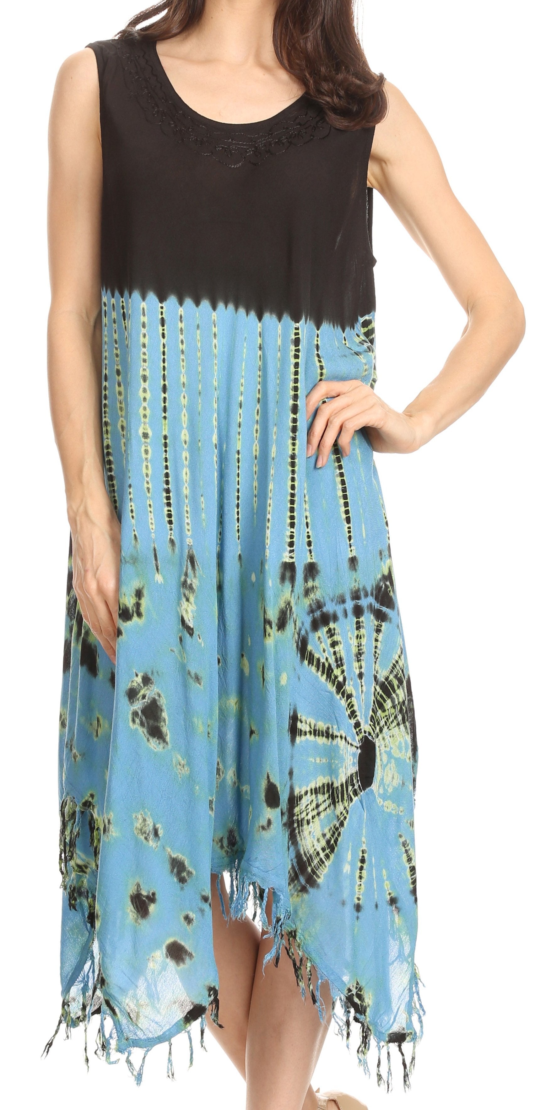 Sakkas Dori Women's Long Sleeves Casual Loose Swing Midi Dress Caftan Cover-up - Concordia Style Boutique