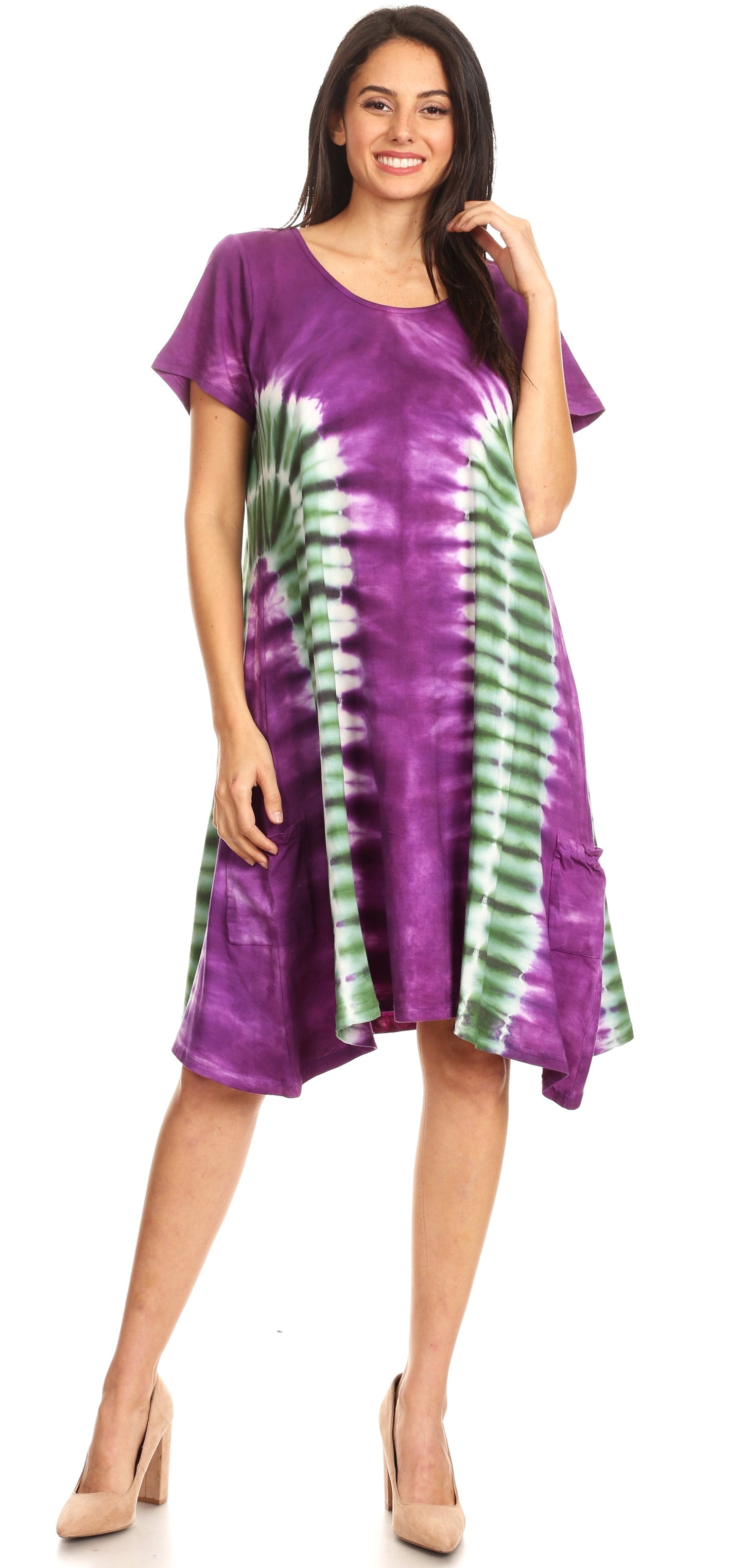 Sakkas Sirena Women's Short Sleeve Loose Plain Midi Casual Scoop Neck Flared Dress - Concordia Style Boutique