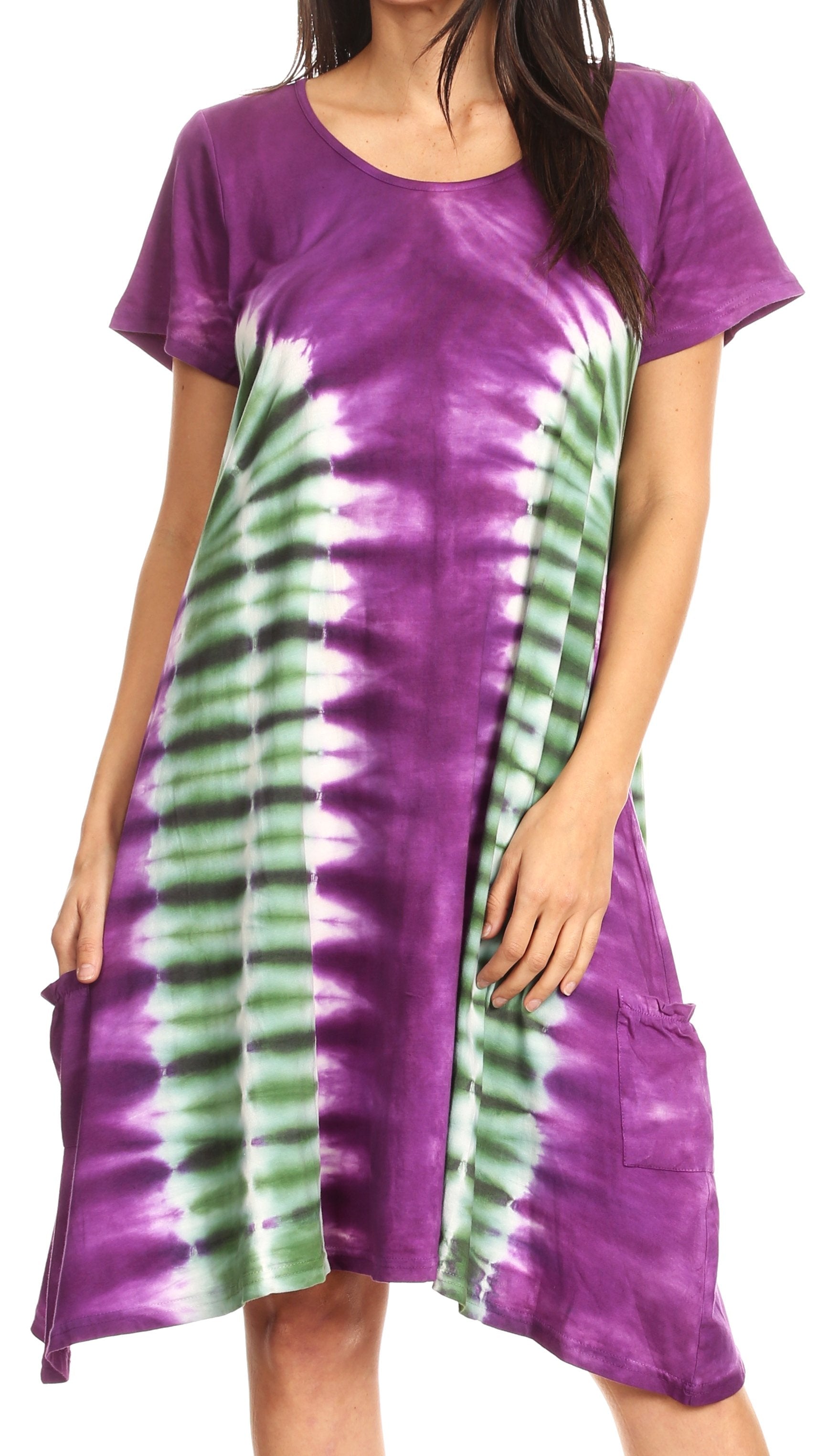Sakkas Sirena Women's Short Sleeve Loose Plain Midi Casual Scoop Neck Flared Dress - Concordia Style Boutique