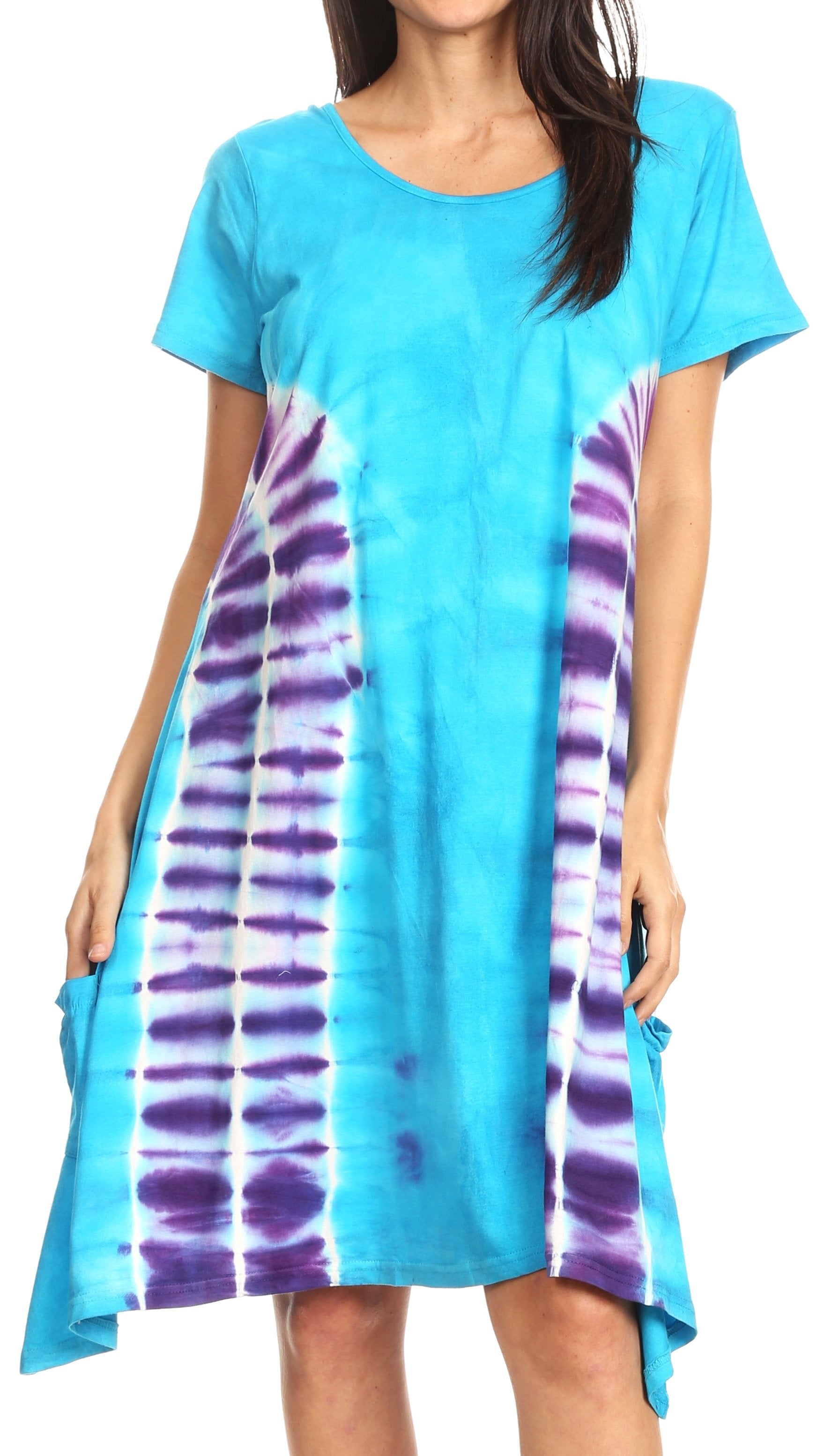 Sakkas Sirena Women's Short Sleeve Loose Plain Midi Casual Scoop Neck Flared Dress - Concordia Style Boutique