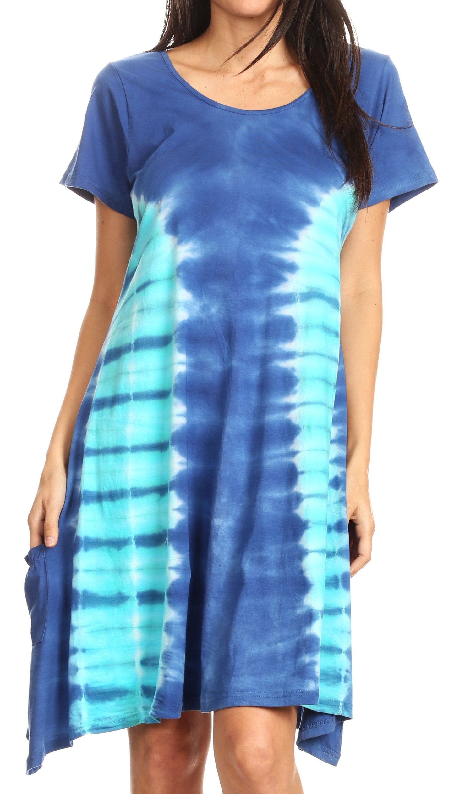 Sakkas Sirena Women's Short Sleeve Loose Plain Midi Casual Scoop Neck Flared Dress - Concordia Style Boutique