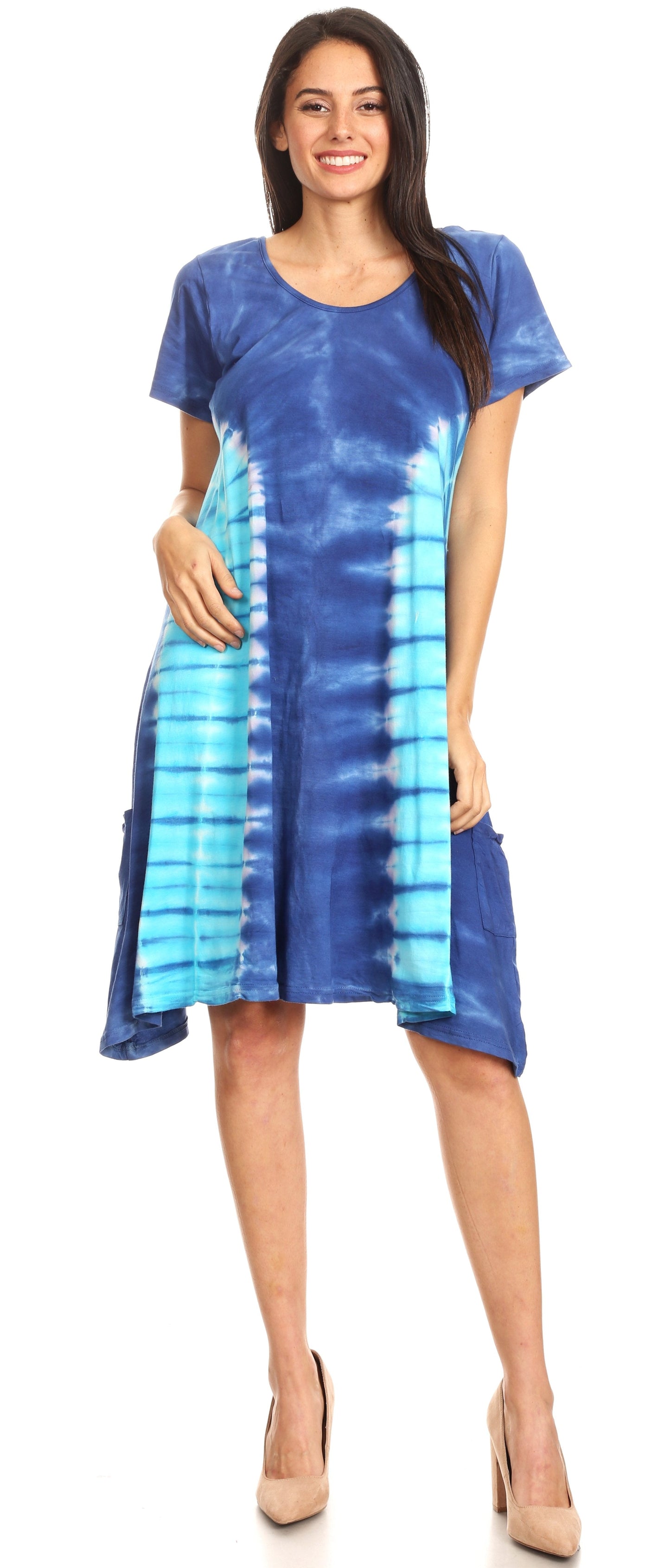 Sakkas Sirena Women's Short Sleeve Loose Plain Midi Casual Scoop Neck Flared Dress - Concordia Style Boutique