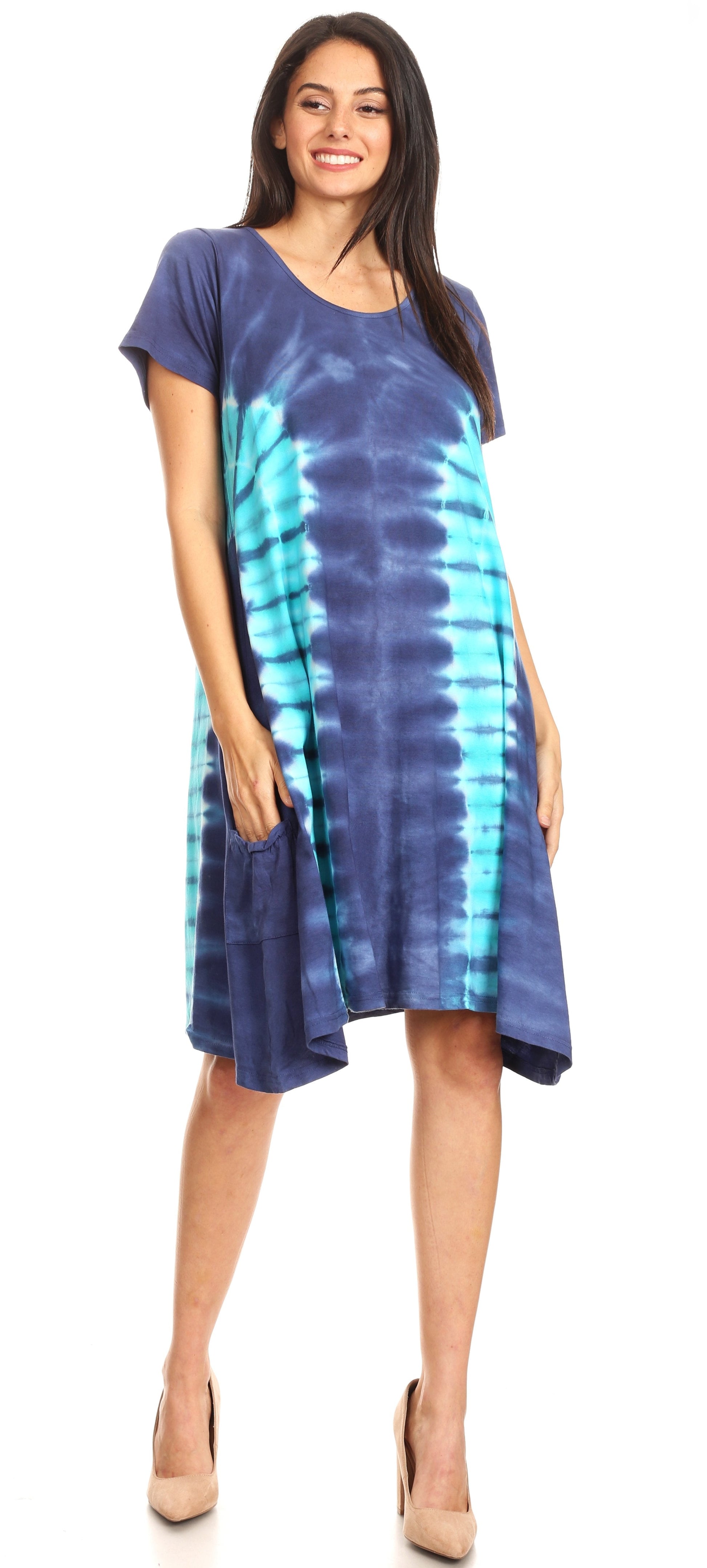 Sakkas Sirena Women's Short Sleeve Loose Plain Midi Casual Scoop Neck Flared Dress - Concordia Style Boutique