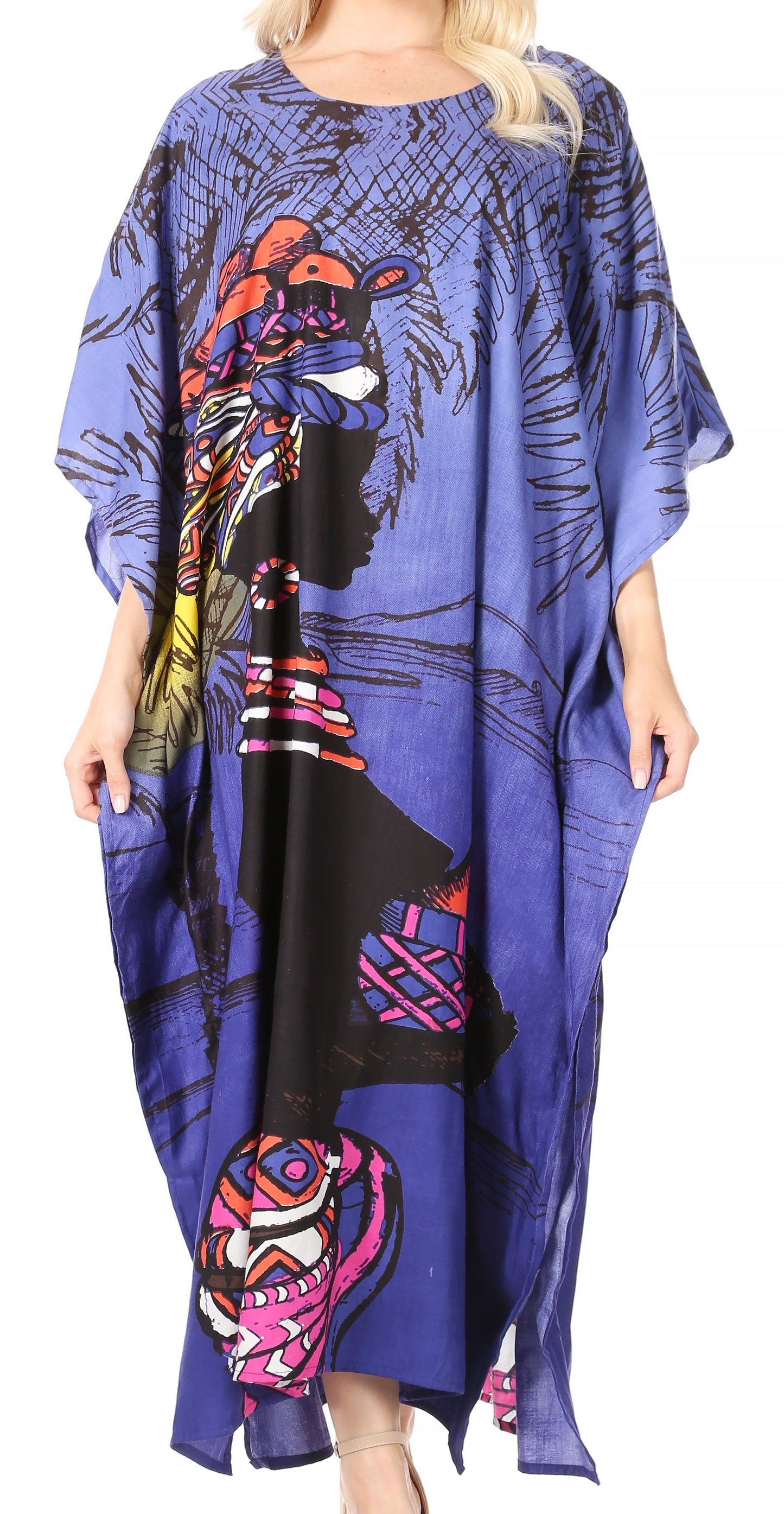 Sakkas Mera Women's Long Loose Short Sleeve Summer Casual Caftan Kaftan Dress - Concordia Style Boutique